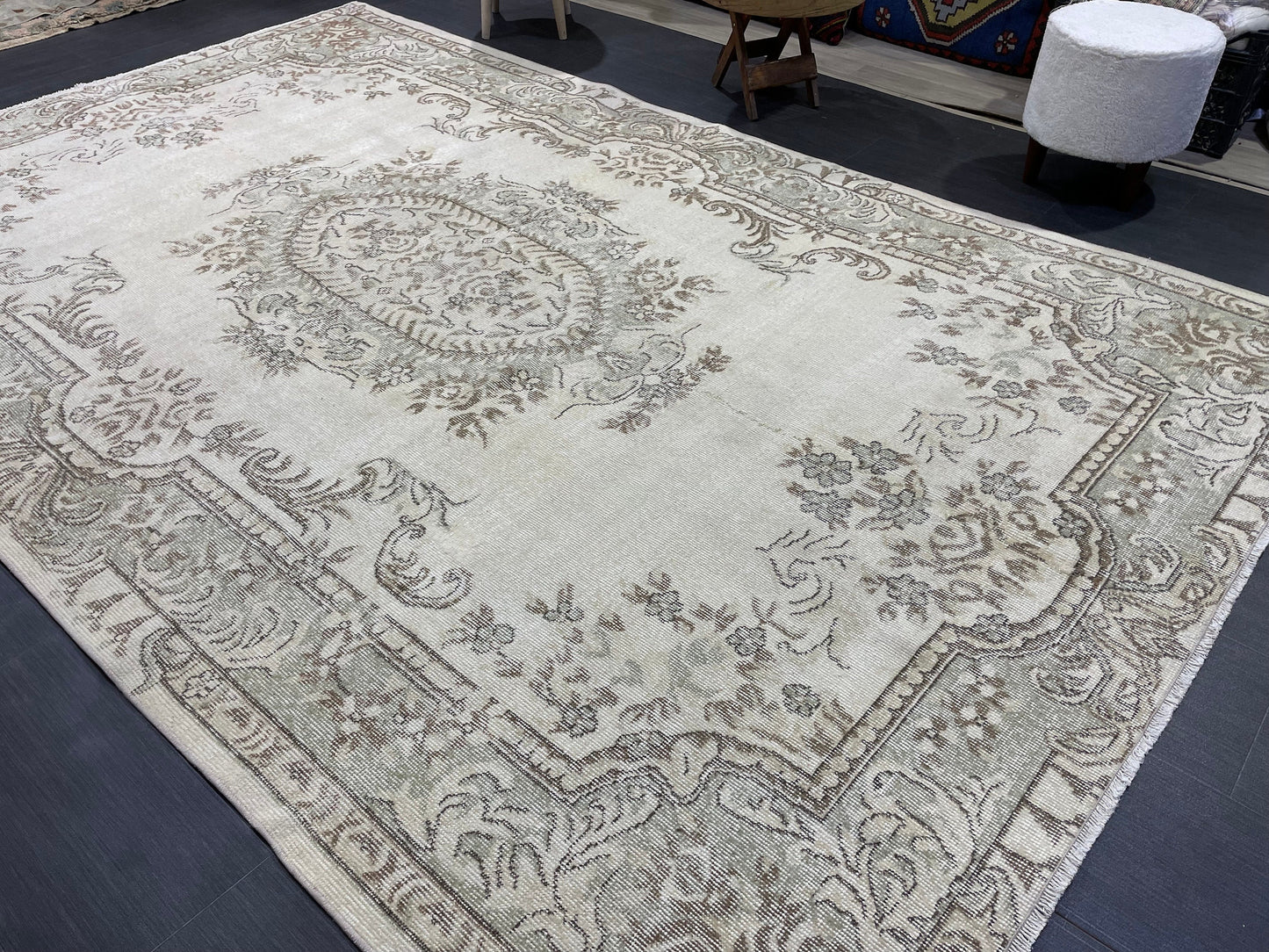 Large Area OUSHAK RUG, TURKISH 6.4 x 10 Rug, Muted Vintage Rug, Handmade Rug, Antique Hand Knotted Rug, Persian Rug, Muted Oriental rug