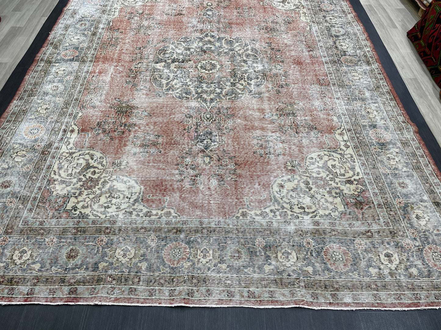 Muted OUSHAK RUG TURKISH 8.8 x 12 Rug Distressed Vintage Rug Wool Hand Knotted Rug Large Handmade Rug 8x11 Vintage Turkish 9x12 Rug
