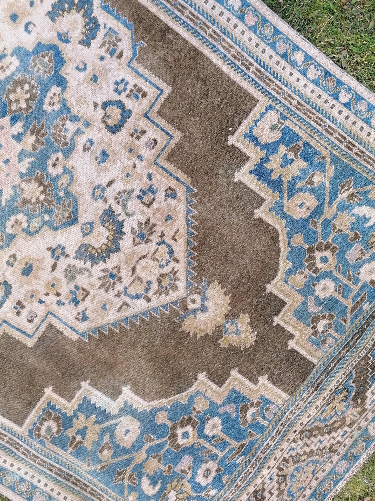 Vintage turkish rug 8'8x4'9 blue anatolian wool rug, are oushak rug, kitchen rug,room rug, unique hand made bohemian rug