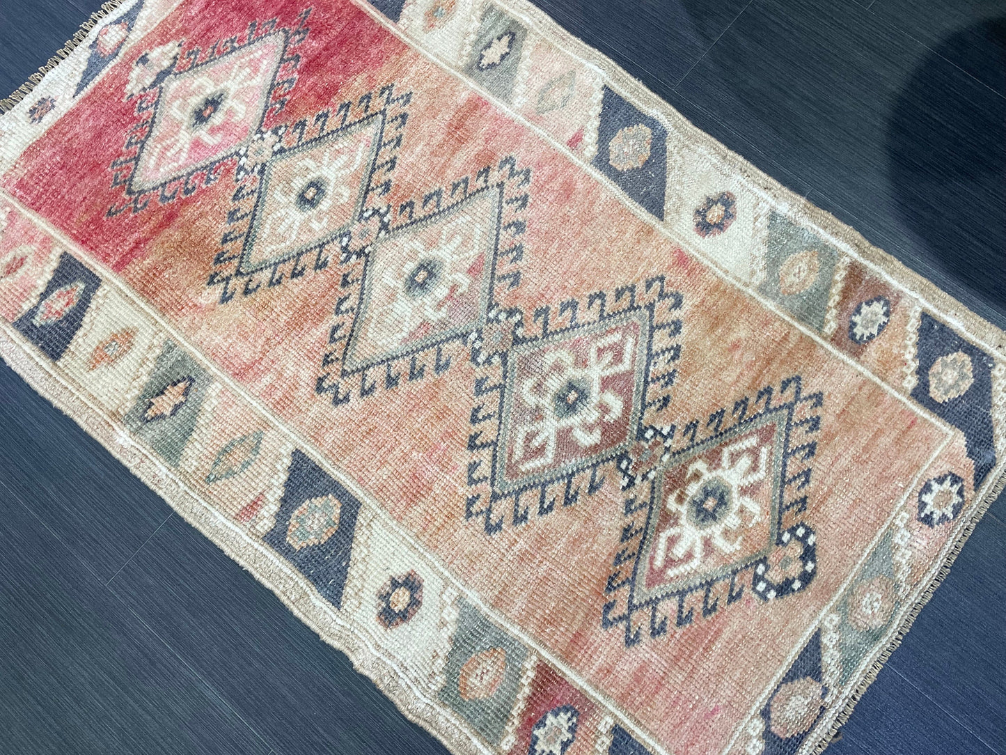 Blue Vintage Rug 2.6 x 4.2 Rug Oushak Rug, Wool Oriental Rug Hand Made Rug Persian Rug, Vintage Turkish Rug Hand Knotted Wool Rug