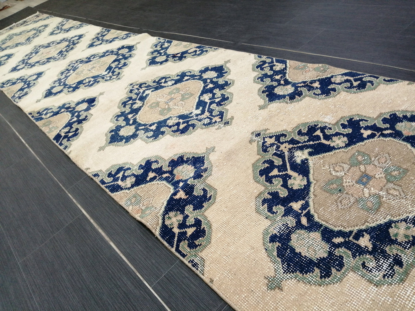 2.6 x 14 Long Navy Oushak Runner Rug Turkish Runner Rug Vintage Runner Rug Hallway Runner Rug Kitchen Runner Rug Wool Runner Rug Wool Rug