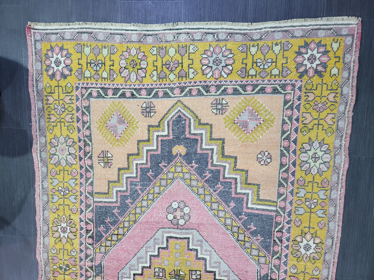 Vintage Rug, TURKISH 4.2 x 7.4 HANDMADE Rug, Vintage Turkish Rug, Oushak Rug, Turkish Oushak Rug, Vintage Handknotted Rug, Wool Rug