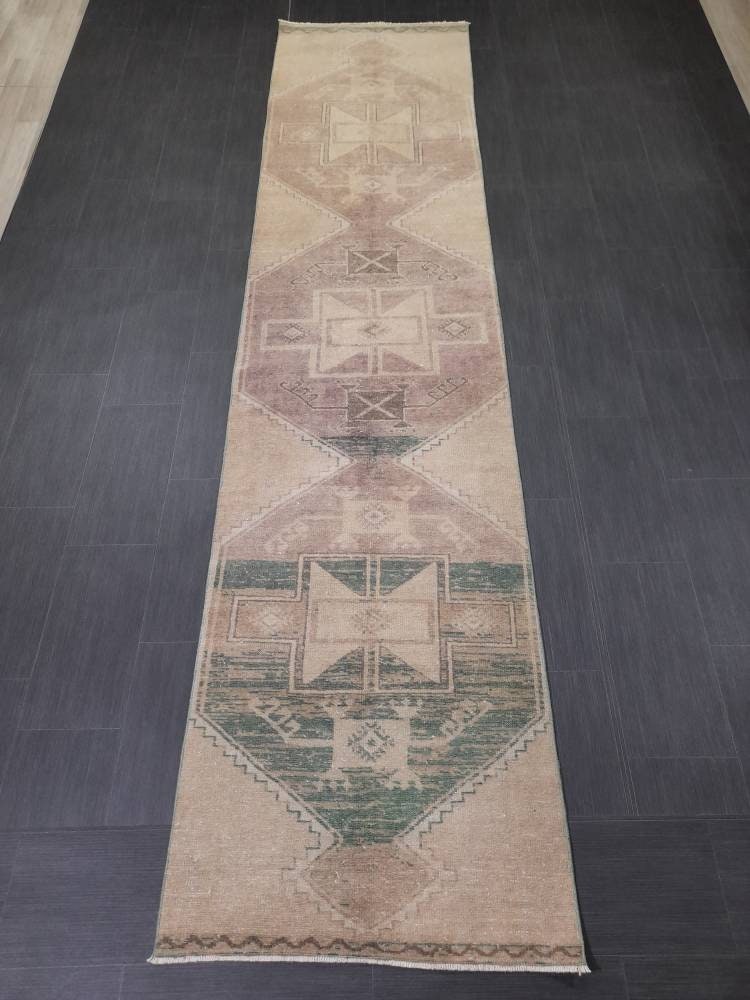 NEUTRAL Turkish RUNNER Rug Neutral 2.8 x 12.2 RUNNER Vintage Muted Turkish Runner Oriental Runner Rug, Turkish Runner Neutral Persian Runner