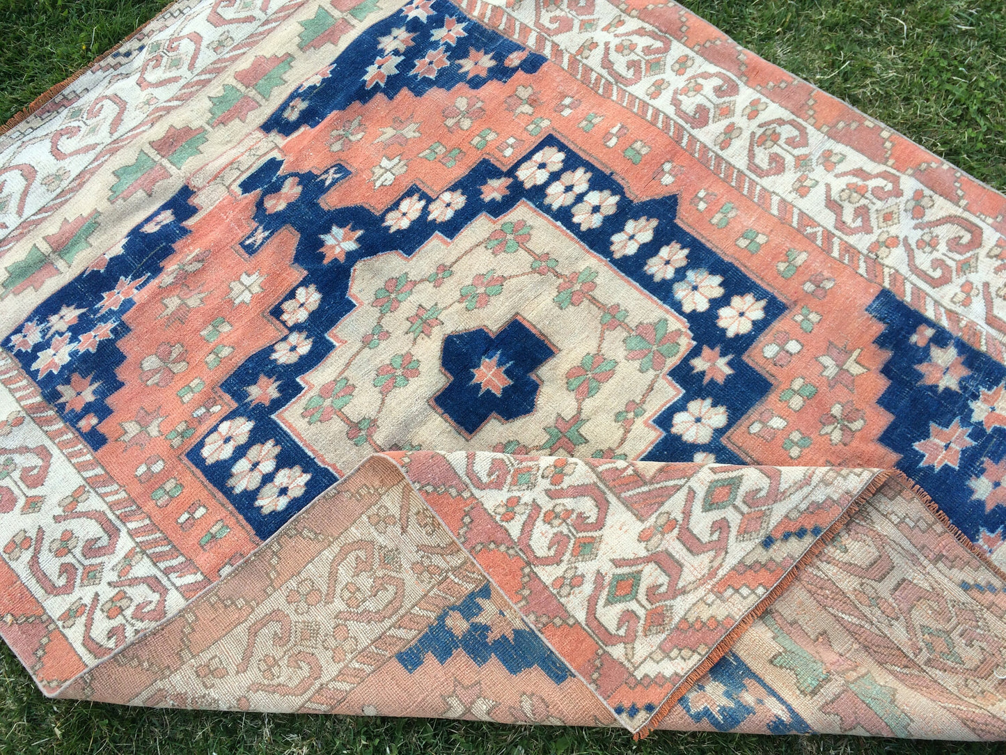 7 x 5 Large Area BOHEMIAN Rug, Vintage Oushak Rug, Special Rug, Oushak Rug, Vintage Turkish Rugs, WOOL RUGS, High Quality Blue Rugs