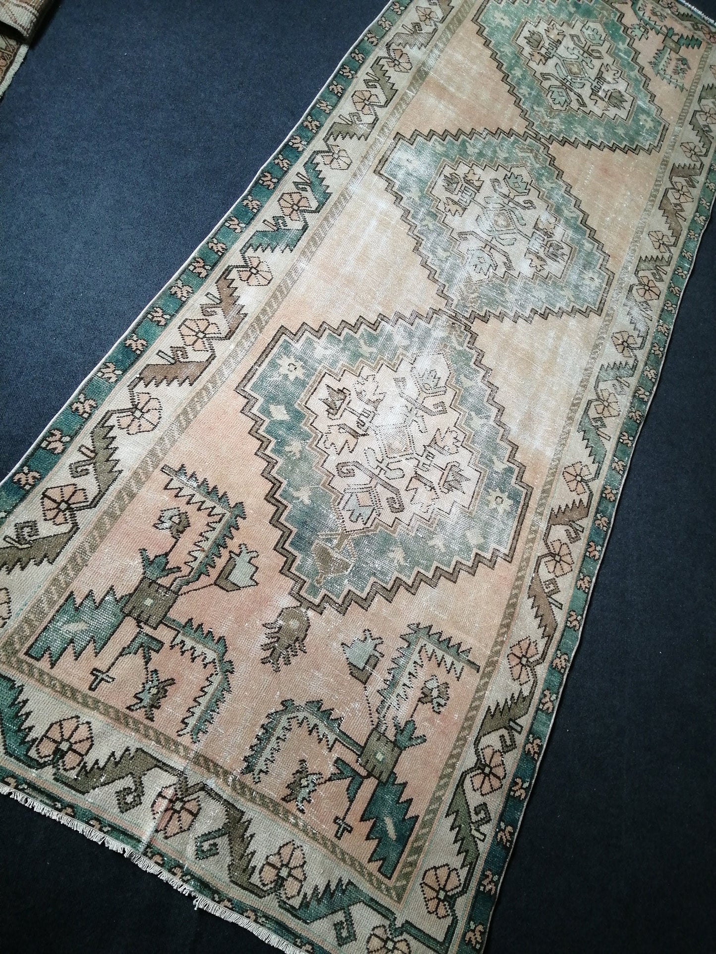 12.5 x 4.7 Large Vintage Rugs TURKISH HAND MADE Rugs Green Vintage Turkish Rugs Oushak Rug Turkish Oushak Rug, Vintage Oushak Rug