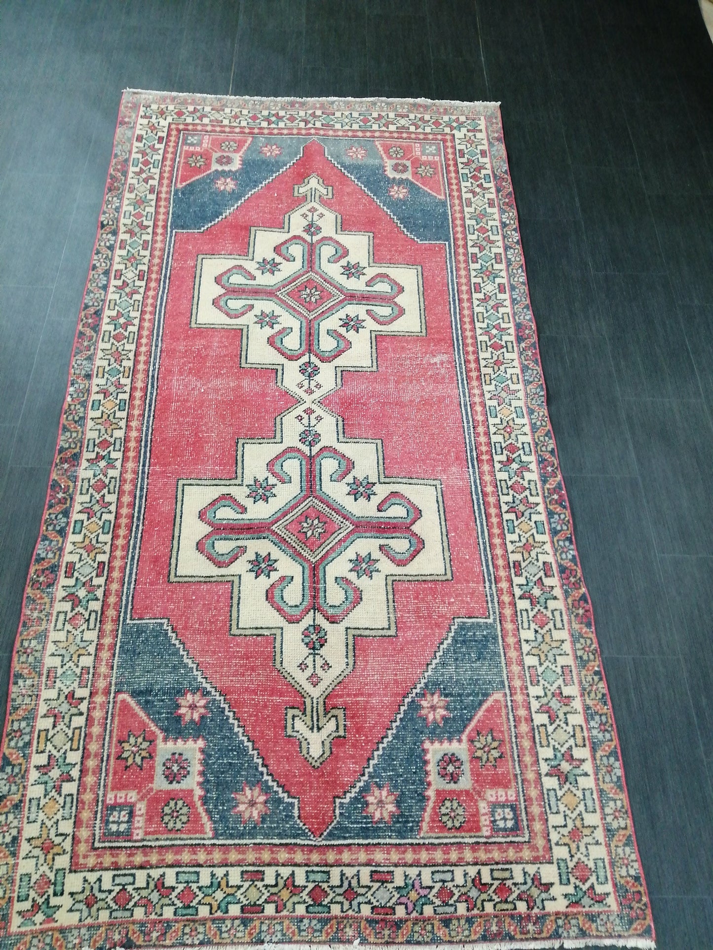 Vintage OUSHAK RUG 8.6 x 4.4 Modern Motifs TURKISH Rug Vintage Modern Rug Vintage Rug Wool Oushak Rug Hand Made Rugs