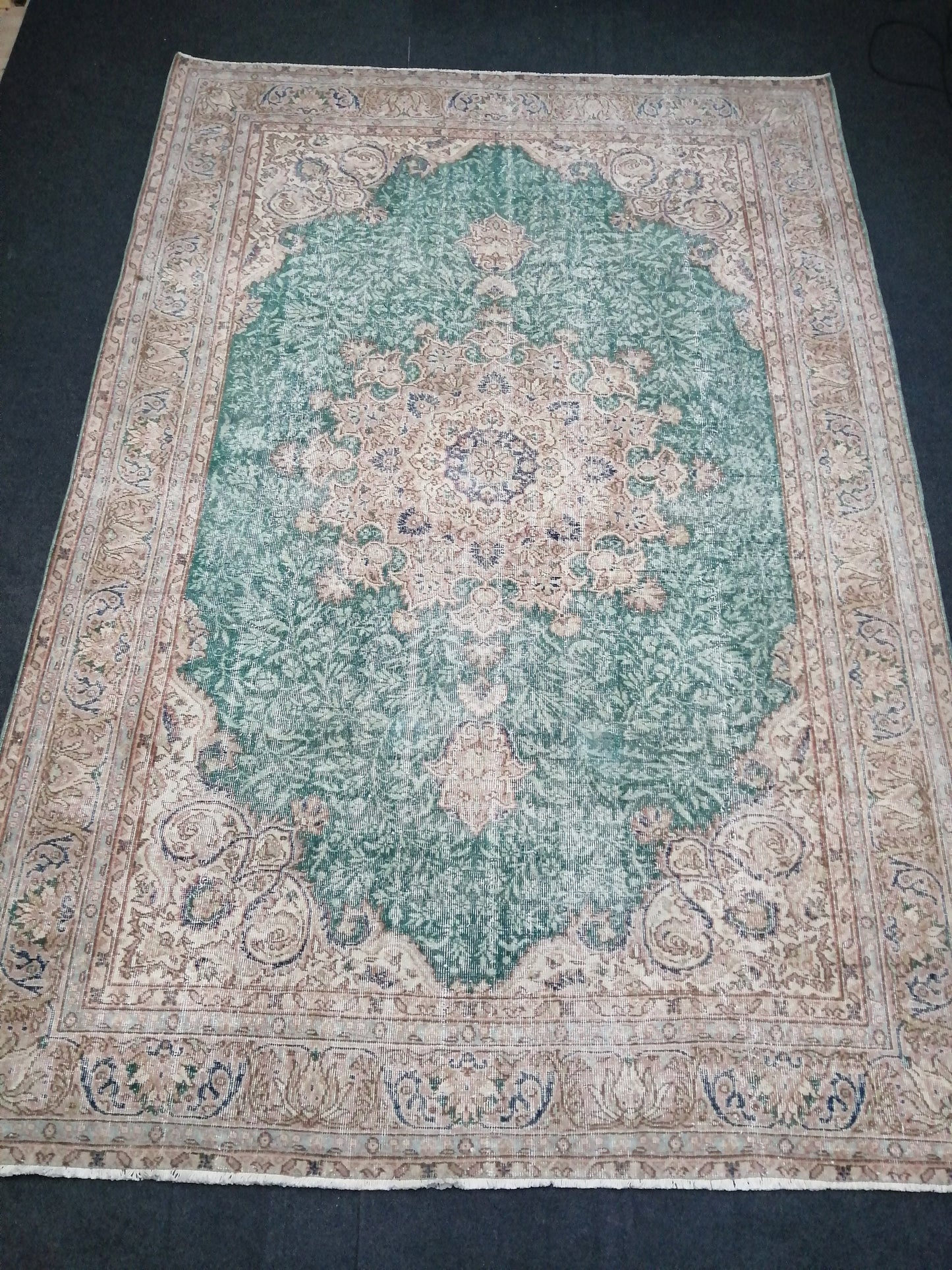 7 x 10.4 OUSHAK RUG Green TURKISH Oushak Rug Vintage Oushak Runner Rug Vintage Runner Rug Wool Oushak Rug Hand Made Rugs Vintage Turkish Rug
