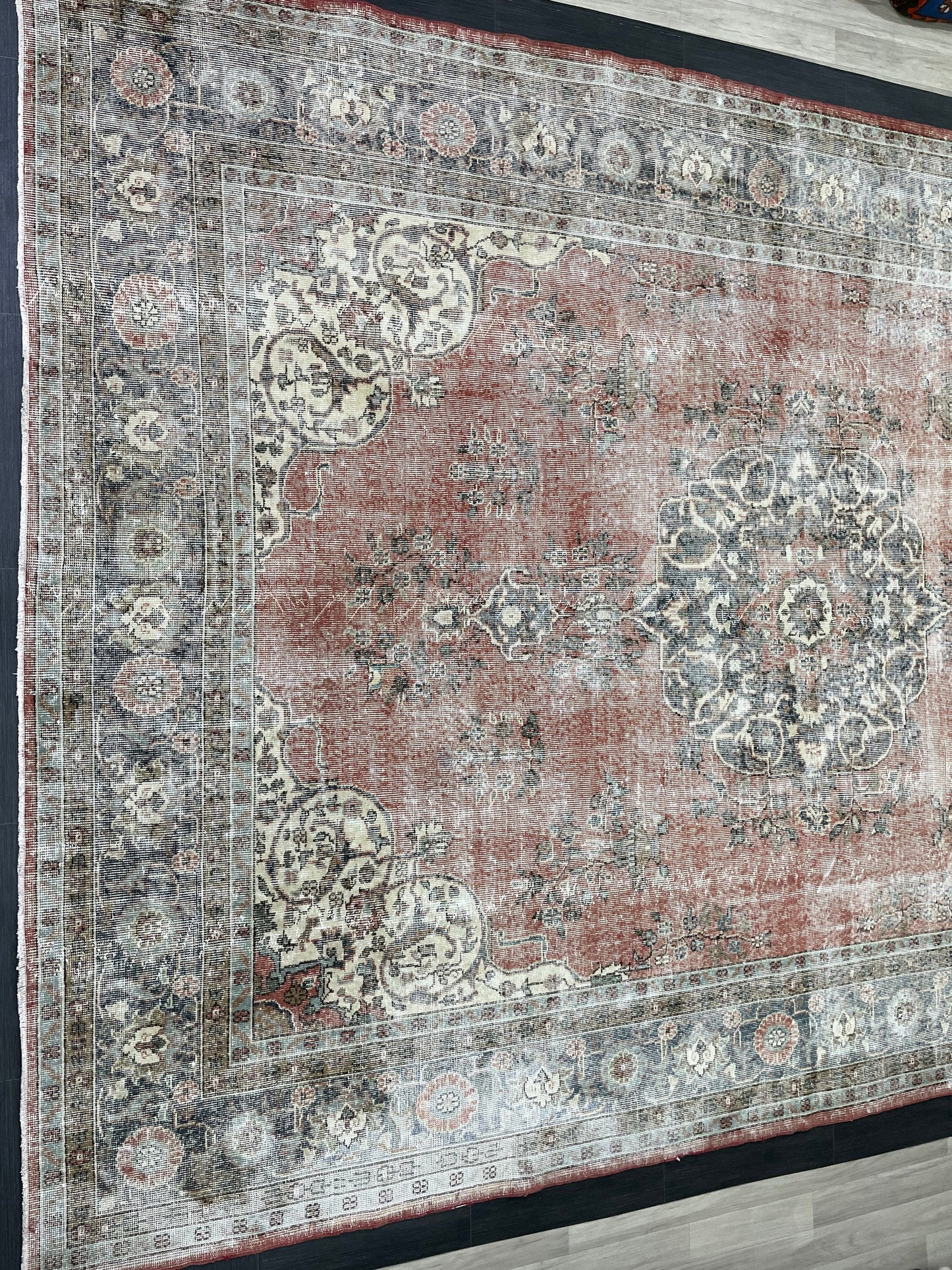 Muted OUSHAK RUG TURKISH 8.8 x 12 Rug Distressed Vintage Rug Wool Hand Knotted Rug Large Handmade Rug 8x11 Vintage Turkish 9x12 Rug