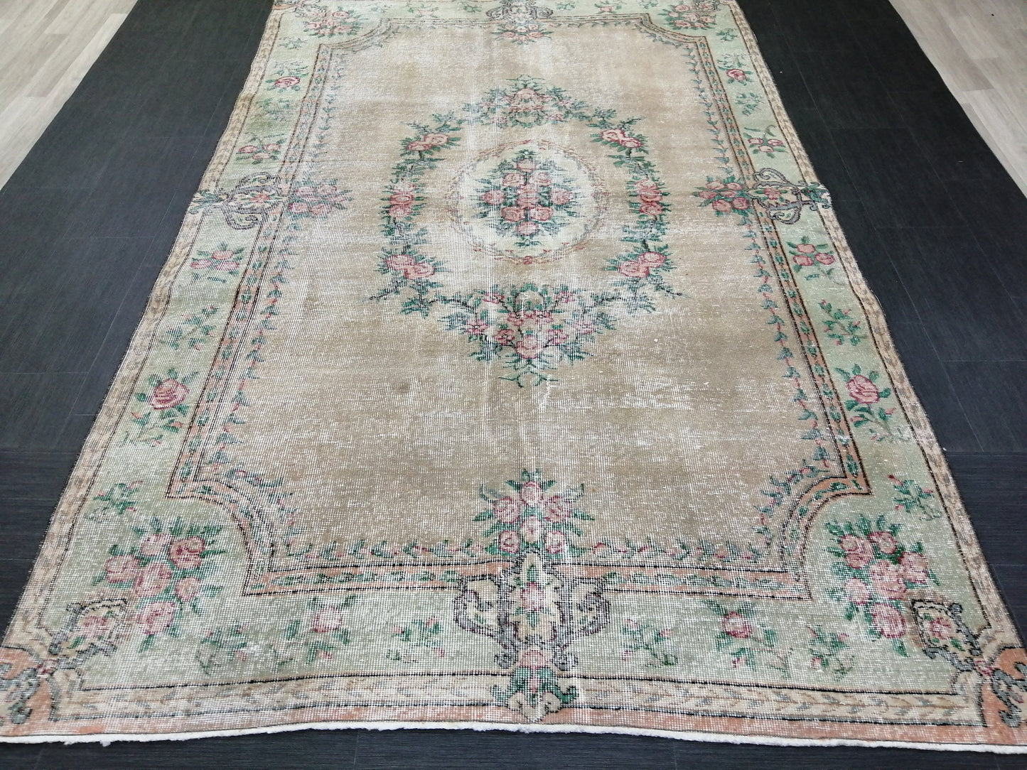 9x5.8 OUSHAK RUG Distressed TURKISH Oushak Rug Vintage Oushak Runner Rug 9x6 Large Rug Wool Oushak Rug Hand Made Rugs Vintage Turkish Rug
