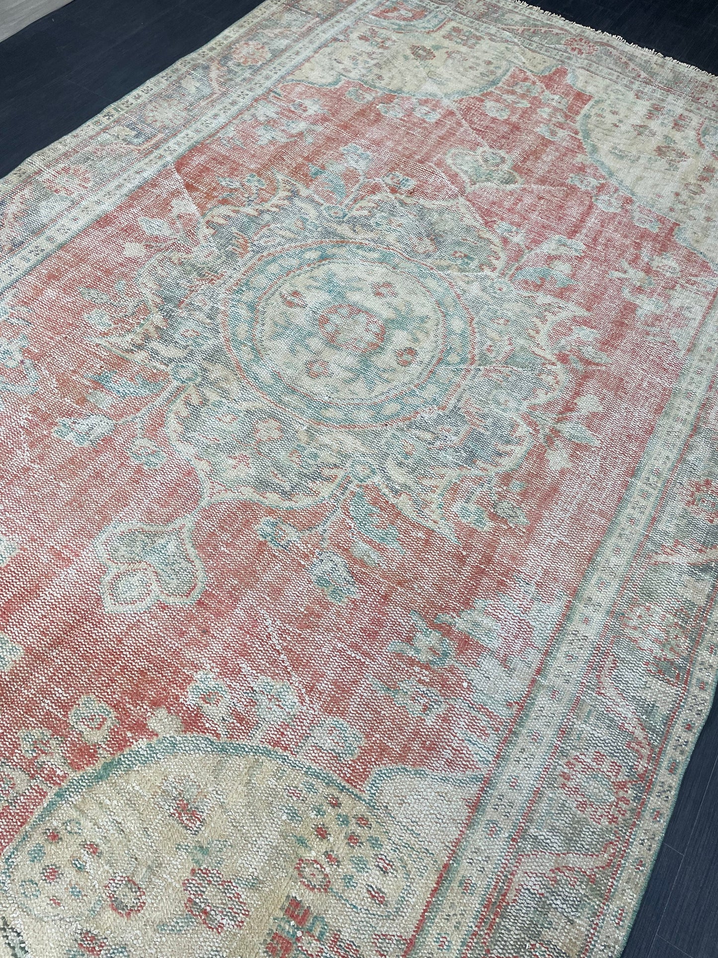 Distressed Vintage HAND MADE Rug 6.2 x 10 Handmade Rug Oushak Rug Persian Rug Oriental Rug Vintage Turkish Rug Pink Wool Rug