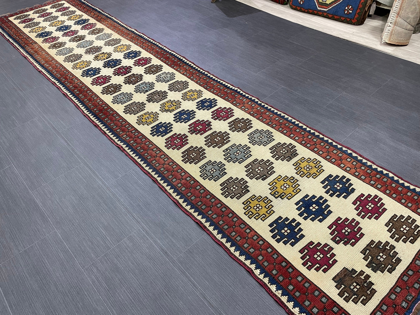 Vintage Runner Rug 2.6 x 11.5, Turkish Runner Rug, Handmade Runner Rug,Hallway Runner Kitchen Runner Rug Wool Runner Rug Oriental Runner Rug