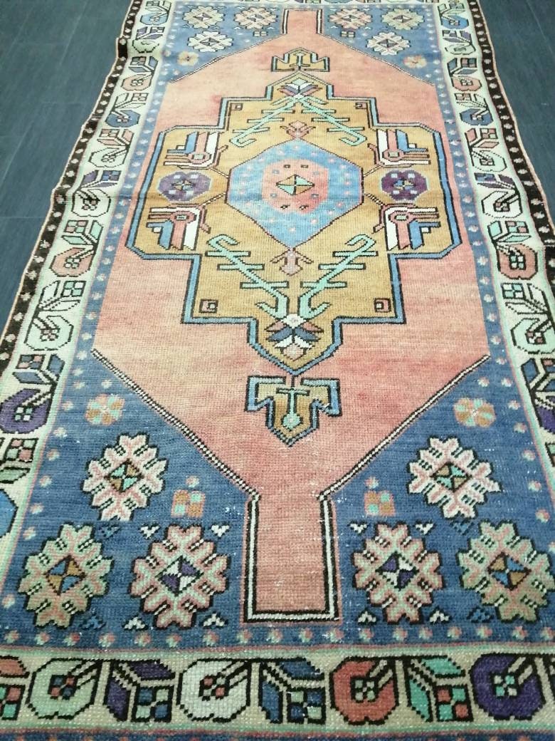 OUSHAK RUG 7.4 x 3.8 TURKISH Oushak Rug Vintage Oushak Runner Rug Vintage Runner Rug Wool Oushak Rug Hand Made Rugs Vintage Turkish Rug