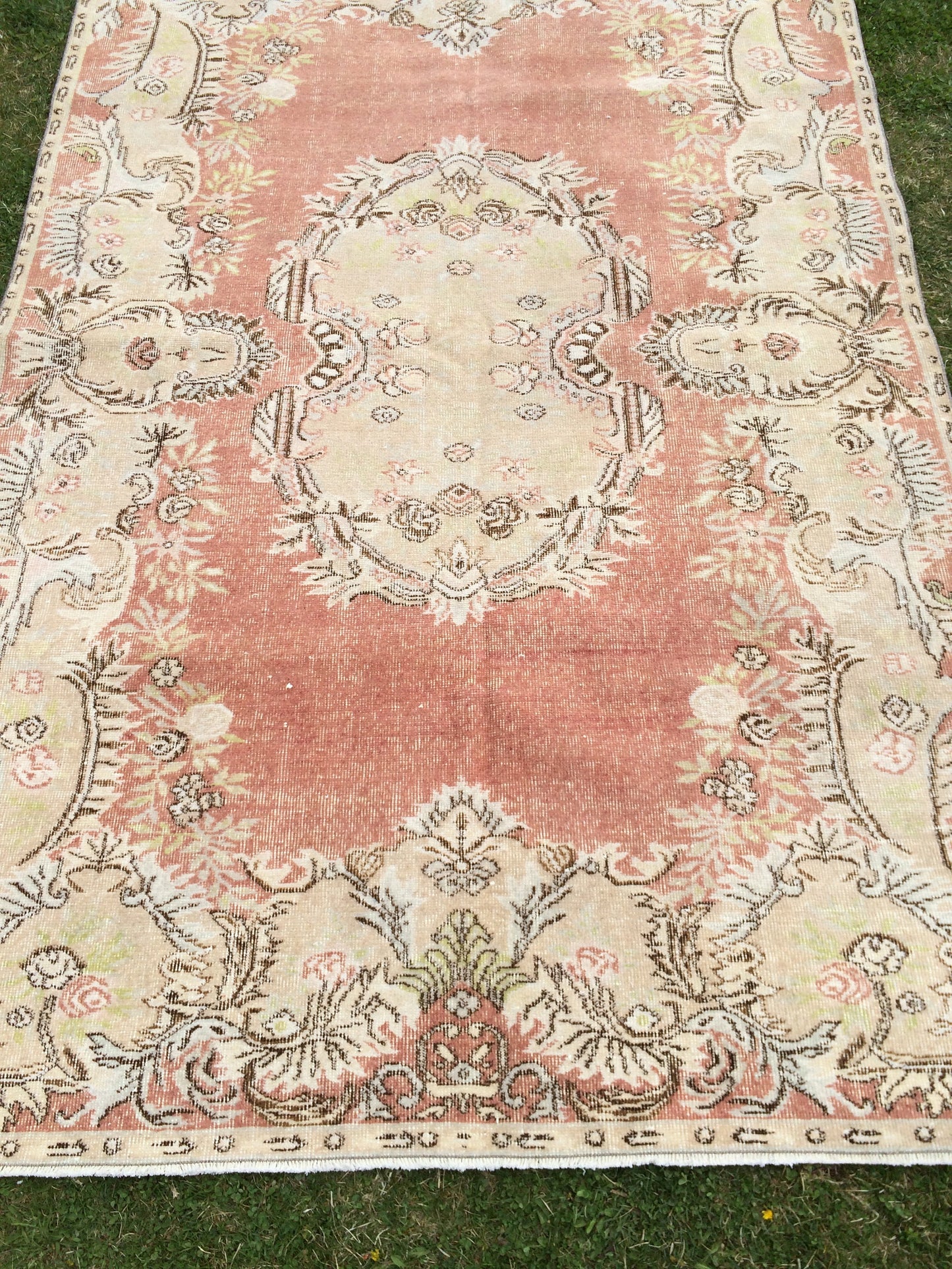 9.4x6 Vintage Rugs, Vintage Turkish Rug, Vintage Large Area Rug Soft Orange Vintage Rug Hand Made Oushak Rug Earth Tones Rug Rustic Rug