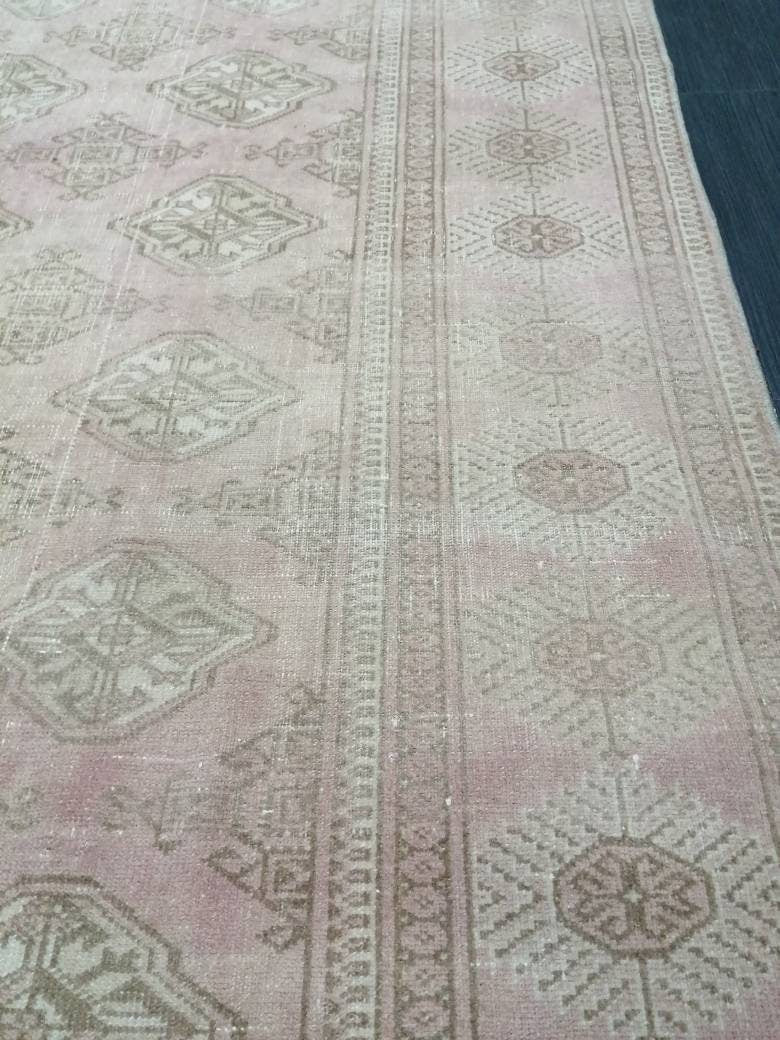 VINTAGE RUG 9 x 6.2 soft Pink Oushak Rug Vintage Light Pink Rug Hand Knotted Rug Wool Oushak Rug Hand Made Rugs Vintage Turkish Rug