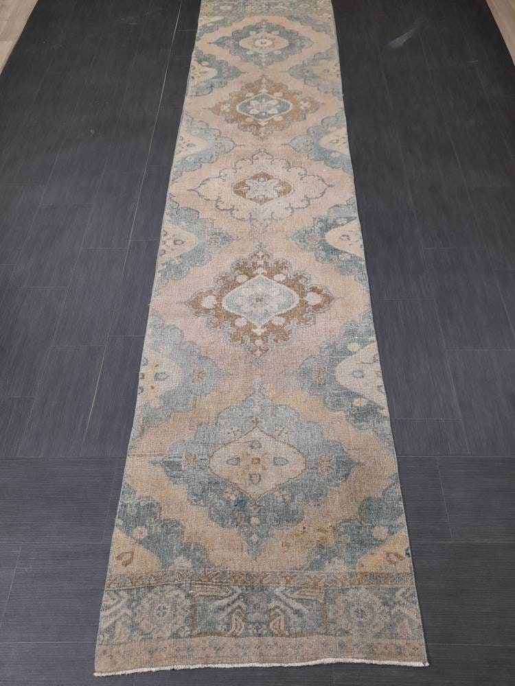 Muted Vintage Runner Rug 2.8 x 12.2 Muted Hallway Runner Kitchen Runner Rug Muted Staircase Runner Rug Muted Oushak Rug XĹ Turkish Runner