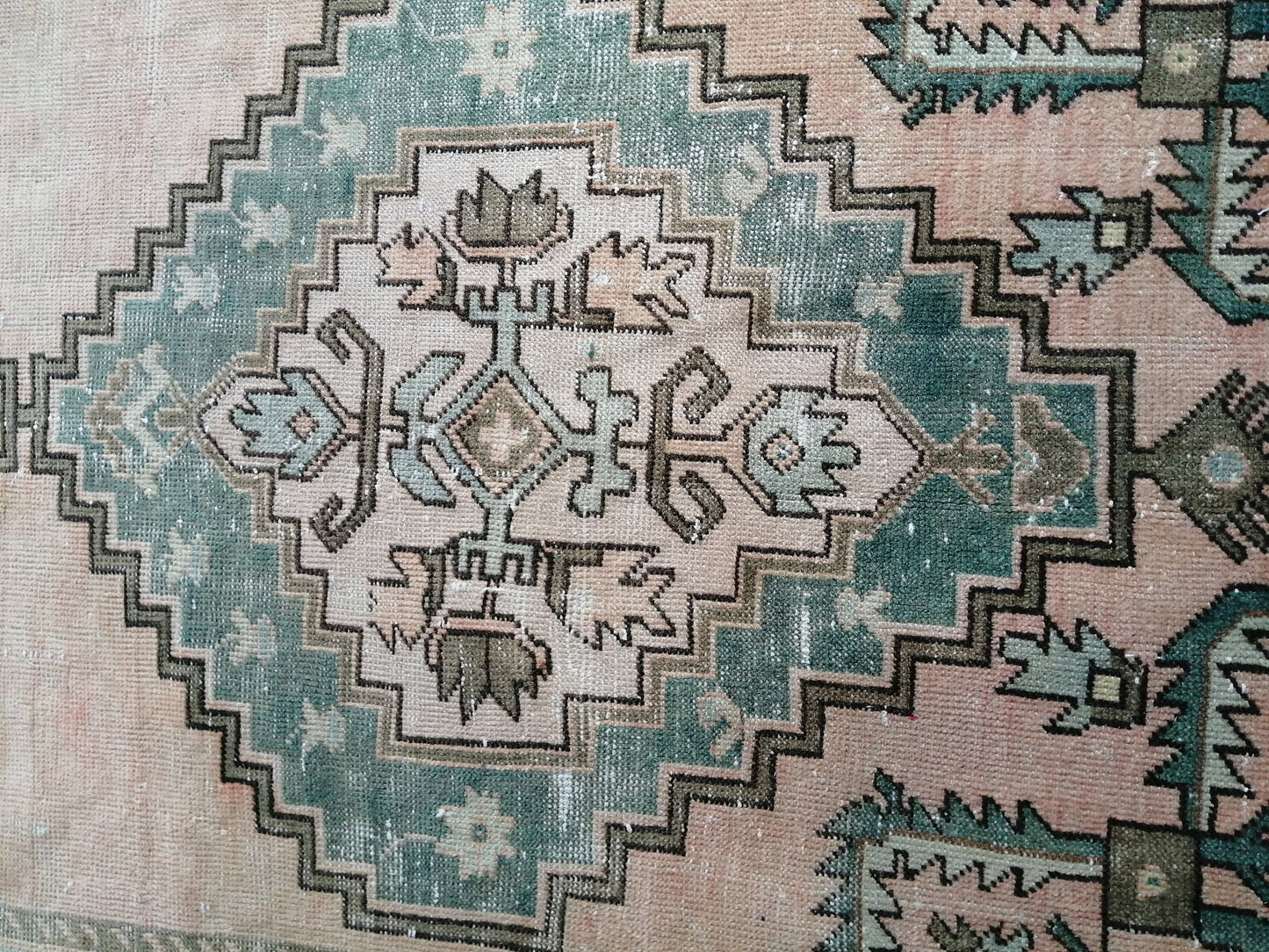 12.5 x 4.7 Large Vintage Rugs TURKISH HAND MADE Rugs Green Vintage Turkish Rugs Oushak Rug Turkish Oushak Rug, Vintage Oushak Rug