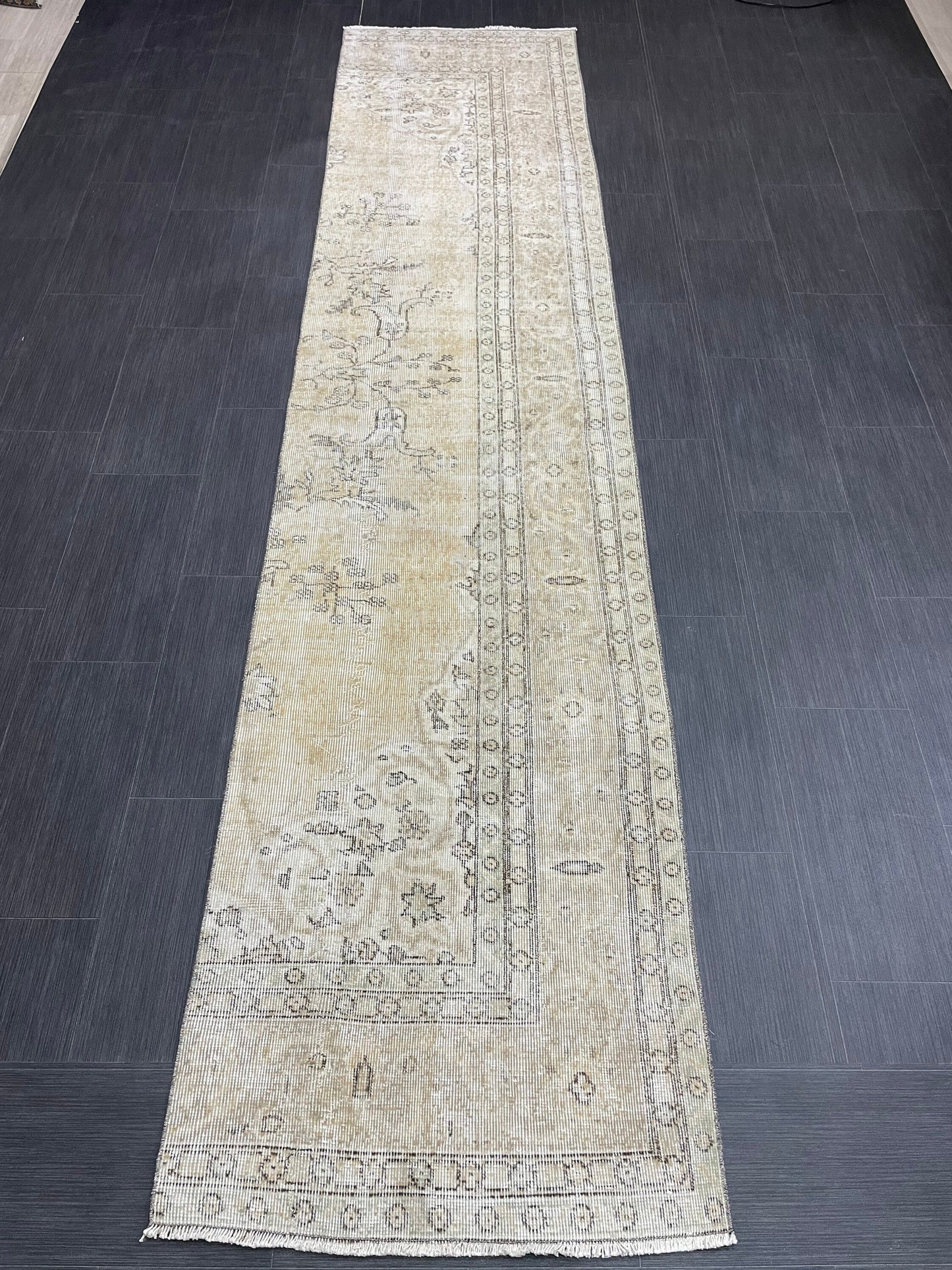 Muted Oushak Runner 2.5 x 11.5 Rug Distressed Turkish Runner Rug Vintage Runner Handmade Hallway Runner Rug Kitchen Runner Rug Wool Runner