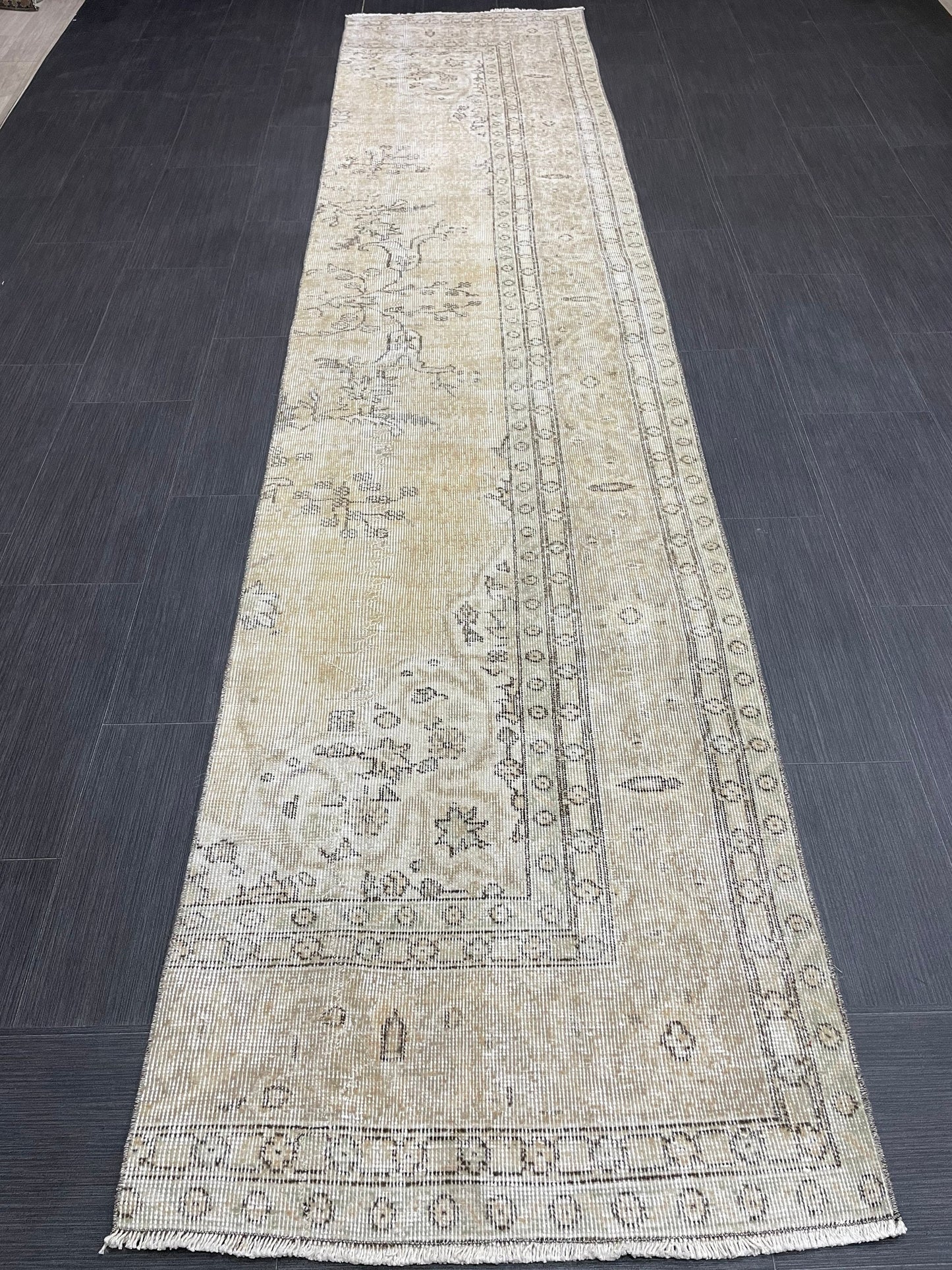 Muted Oushak Runner 2.5 x 11.5 Rug Distressed Turkish Runner Rug Vintage Runner Handmade Hallway Runner Rug Kitchen Runner Rug Wool Runner
