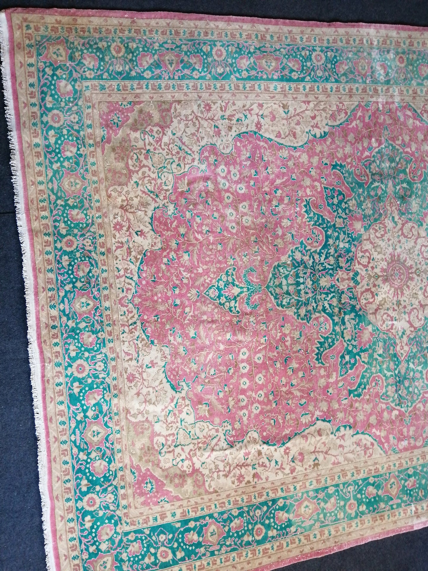 7 x 9.5 Persian RUG Vintage TURKISH Pink Green Oriental Rug Vintage Vintage Runner Rug Wool Oushak Rug Handmade Rug Hand Knotted Rug