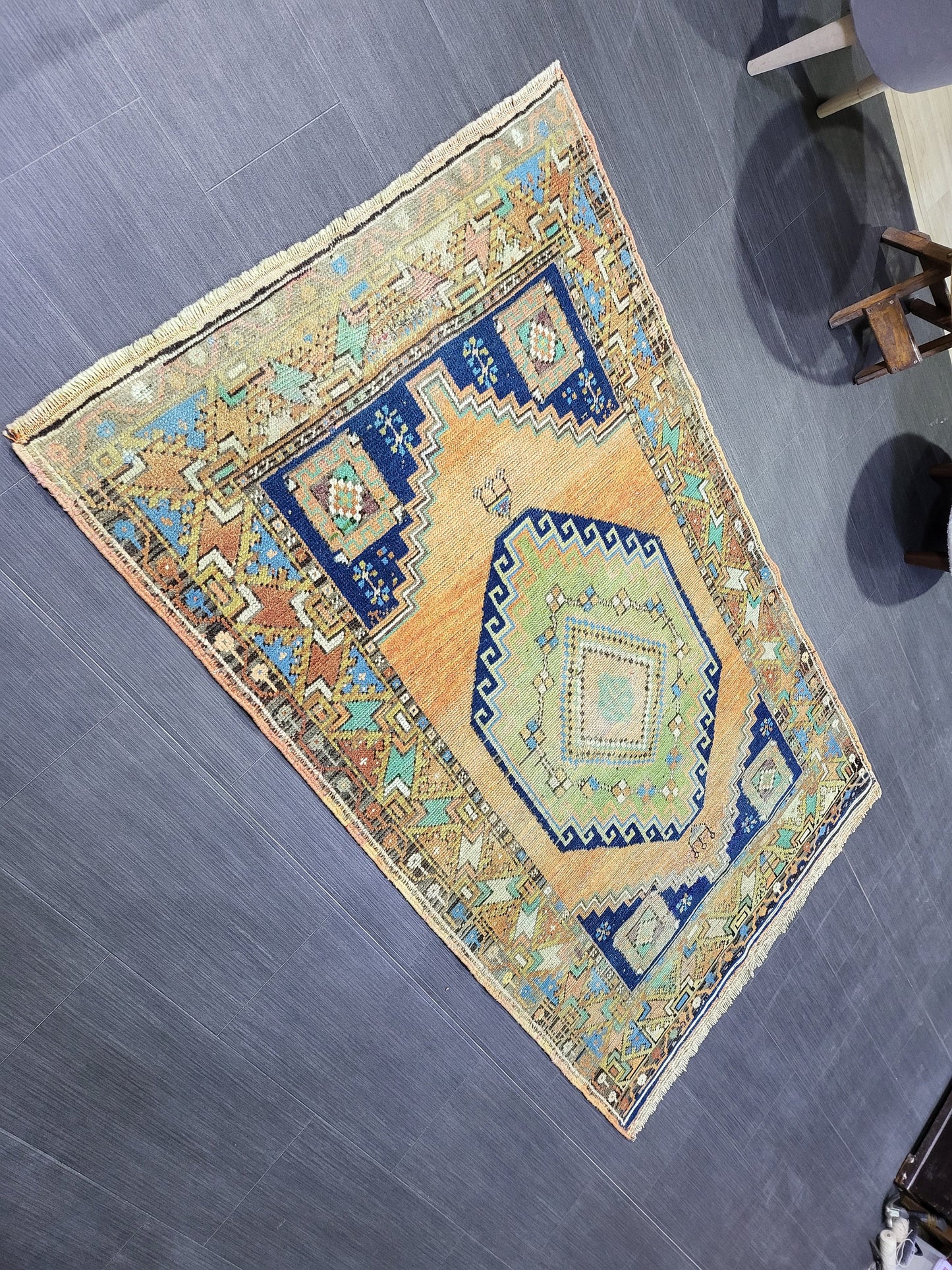 OUSHAK RUG, TURKISH 3.6 x 6 Rug, Vintage Oushak Rug, Vintage Rug, Wool Hand Knotted Rug, Handmade Blue Rugs, Vintage Turkish Rug