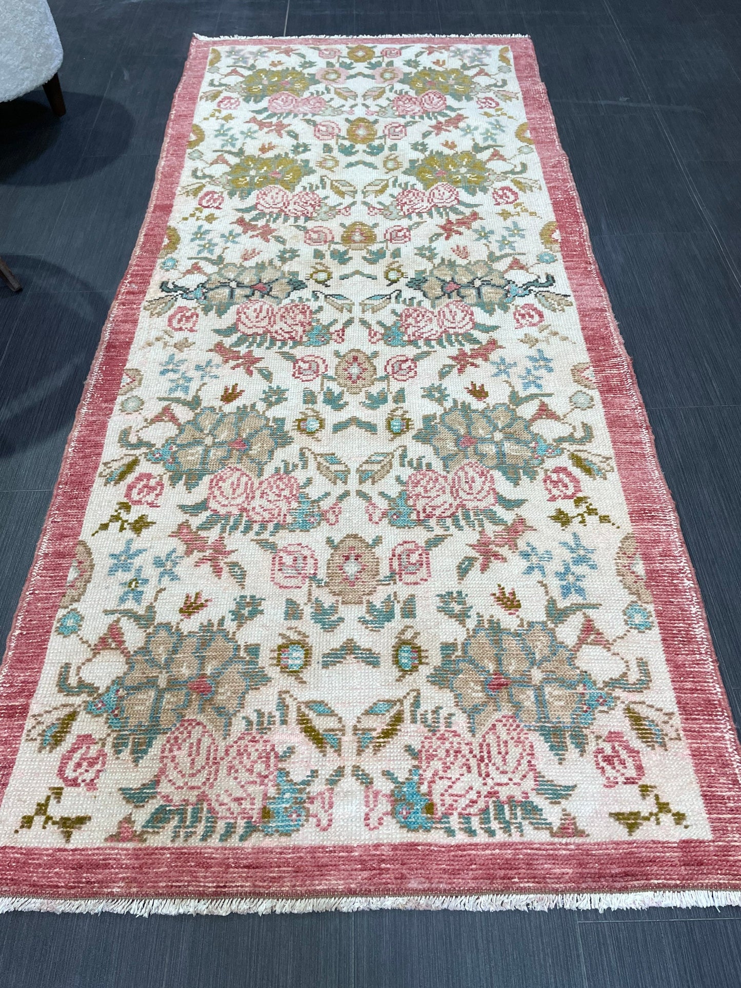 Hand Knotted Rug, Vintage Rug, Handmade 3.2 x 7.2 Rug, Oushak Rug, Rustic Rug, Fun Turkish Rug, Persian Rug, Soft Wool Rug
