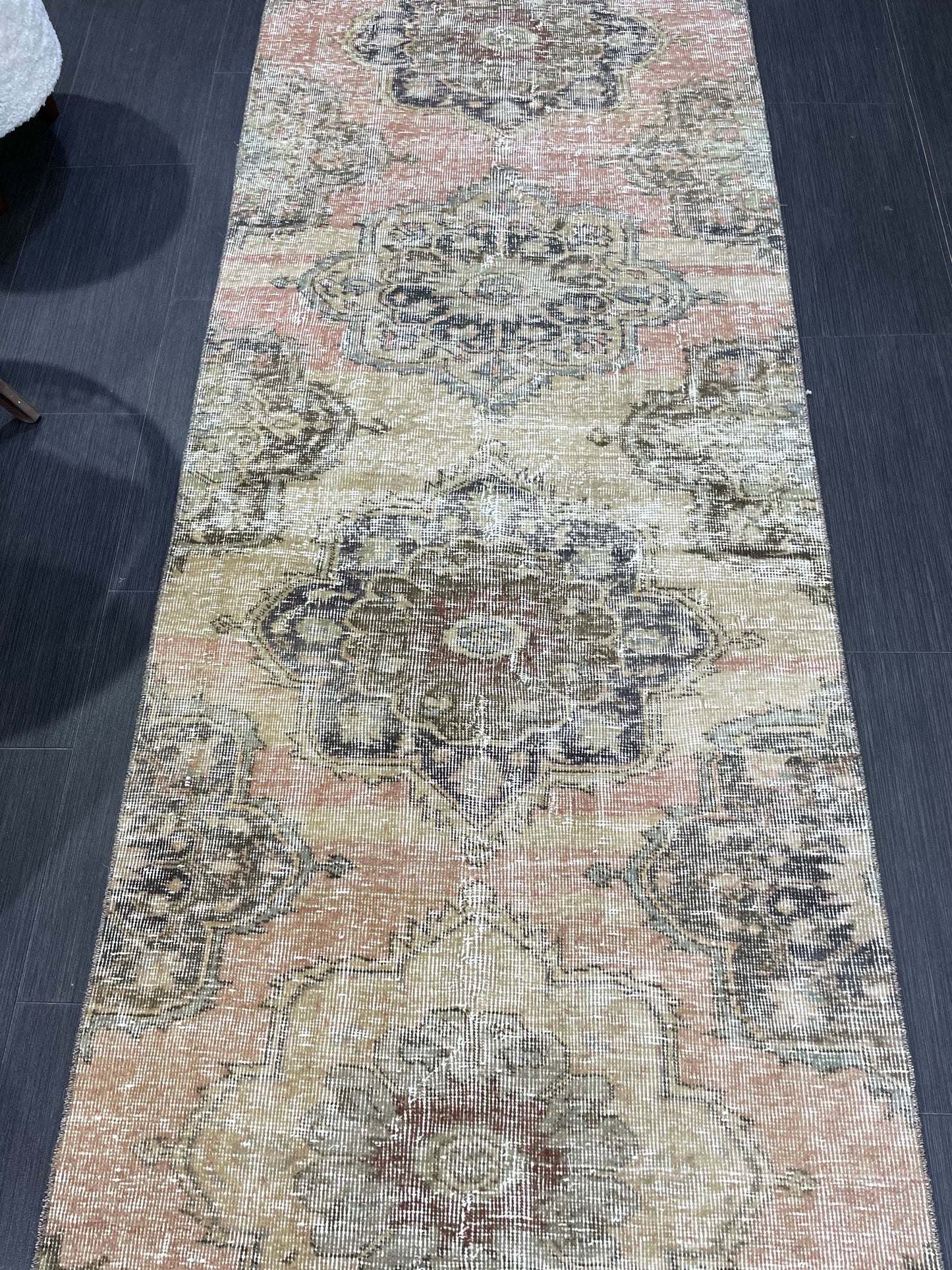 Distressed VINTAGE Rugs, Handmade Runner Rug, Oushak 2.7 x 7.6 Rug, Rustic Runner Rug, Antique Rug, Turkish Rug, Farmhouse Rug, Wool rug