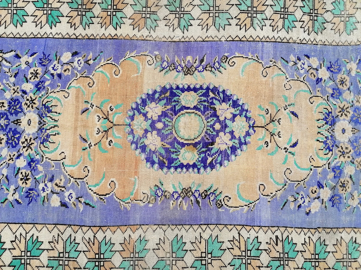Oushak wool hand made rug, large purple vintage rug 5'7x8'7 turkish rug, green living room rug, vintage bohemian rug