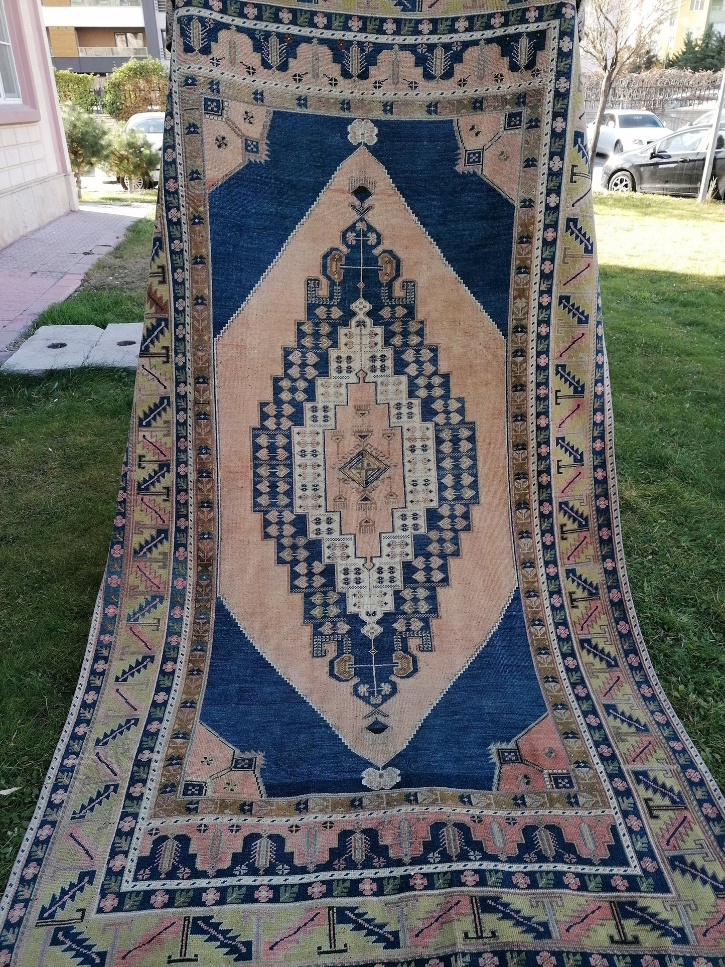 Turkish rug, bohemian rug, vintage rug, turkish oushak rug 10'7x5'9 ft