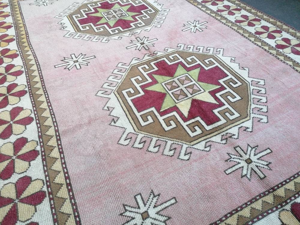 6'7x9'4 large wool rug, oushak hand made rug, bohemian rug, living room rug