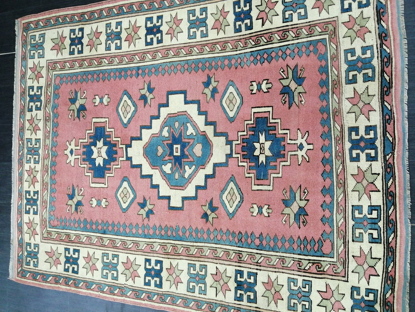 Pink and Blue 7.2 x 5.5 Vintage Oushak Rug Vintage Rug Livingroom Rug Wool Hand Made Rugs Vintage Turkish Rug