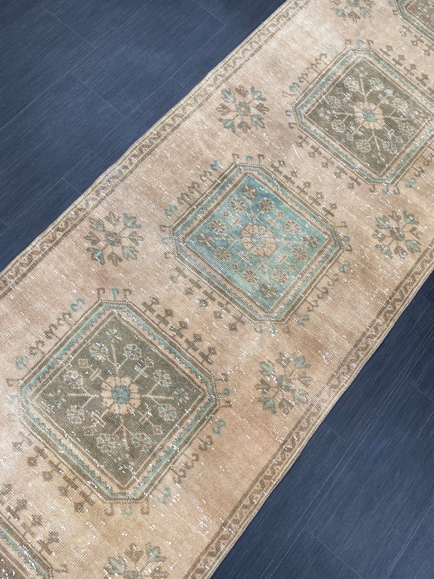Muted Vintage Runner Rug 3.2 x 11.8 Hand Knotted Runner Rug Turkish Runner Rug Vintage Runner Rug Hallway Runner Rug Wool Kitchen Runner