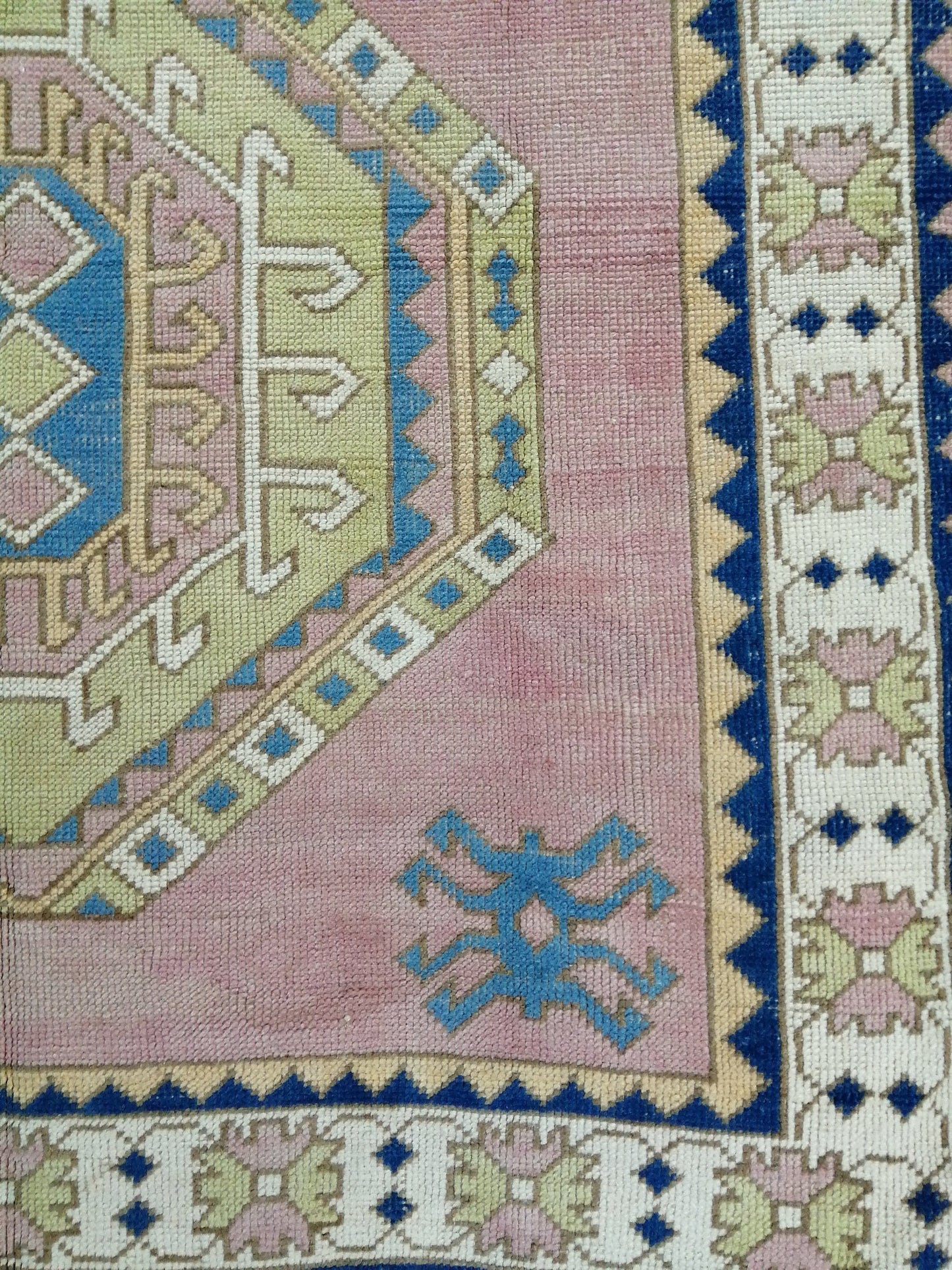 Pink and Blue Vintage RUG 9 x 6 TURKISH Rug Vintage Oushak Rug Vintage Rug Wool Oushak Rug Hand Made Rugs Vintage Turkish Rug