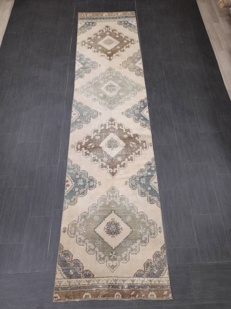 Distressed Runner Rug 2.8 x 12.3 Vintage Turkish Runner Rug Vintage Runner Rug Hallway Runner Rug Kitchen Runner Rug Wool Runner Rug