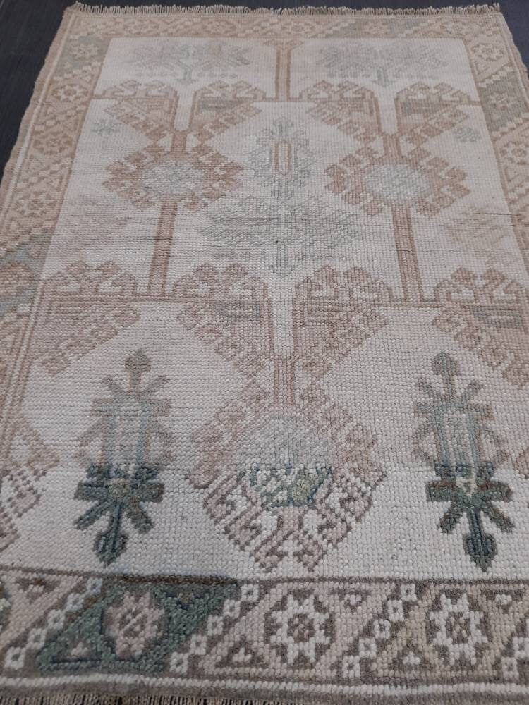 Muted Vintage Rug 2.4 x 3.3 Rug Bathroom Rug Power Room Rug Vanity Handmade Rug Turkish Rug Hand Knotted Rug Oriental Small Area Rug