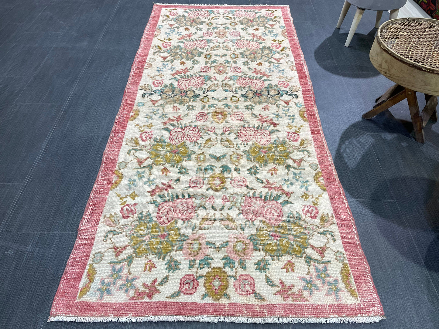 Hand Knotted Rug, Vintage Rug, Handmade 3.2 x 7.2 Rug, Oushak Rug, Rustic Rug, Fun Turkish Rug, Persian Rug, Soft Wool Rug