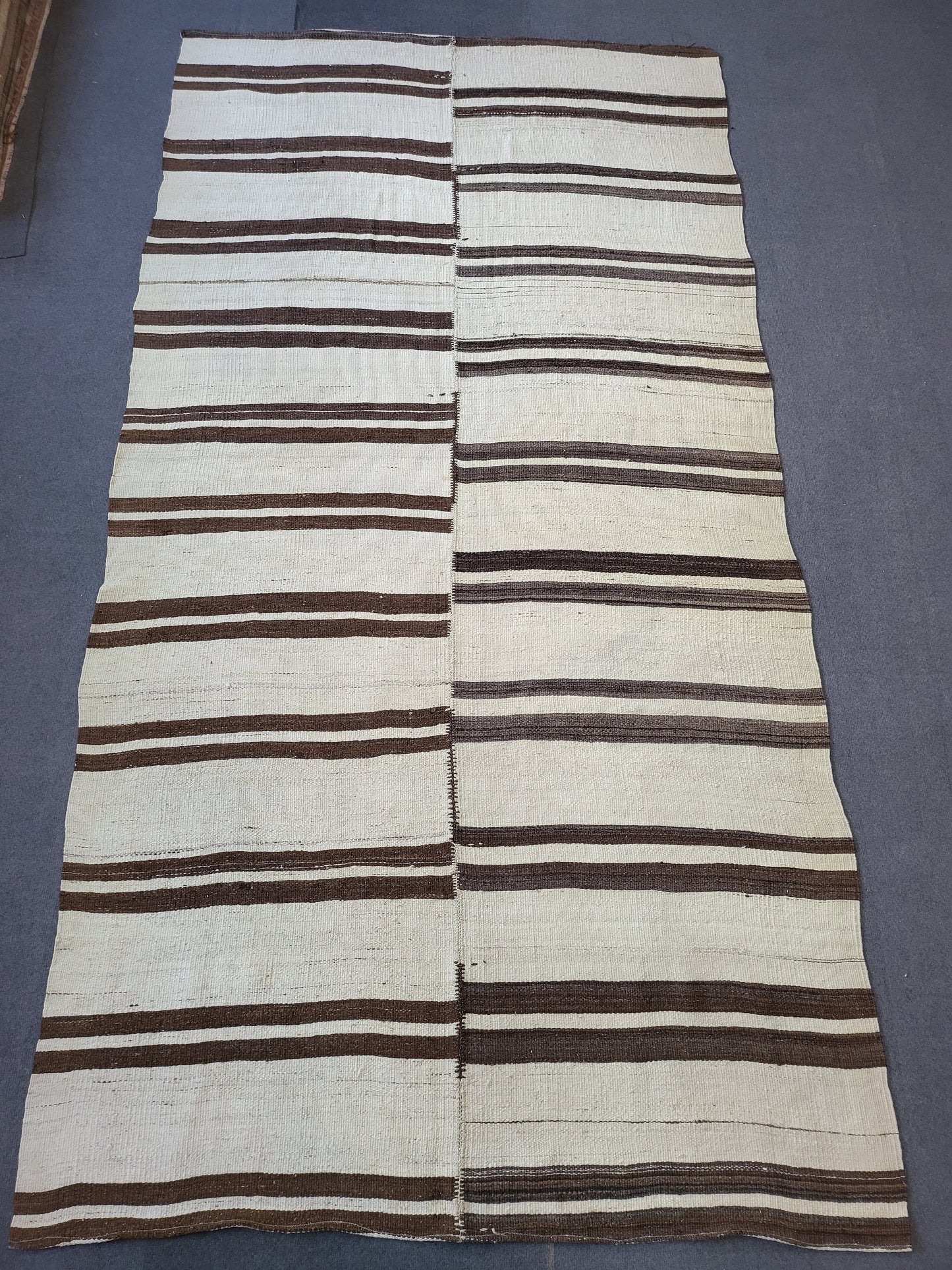 Neutral Vintage Rug Stripe 4.9 x 9.2 Wool Rug Muted Vintage Flat woven Rug Neutral Flatweave Carpet Stripped Rug Handmade Rug Turkish Kilim