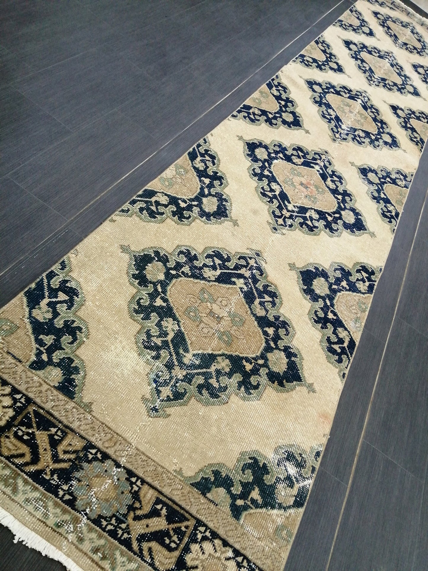 2.6 x 14 Long Navy Oushak Runner Rug Turkish Runner Rug Vintage Runner Rug Hallway Runner Rug Kitchen Runner Rug Wool Runner Rug Wool Rug