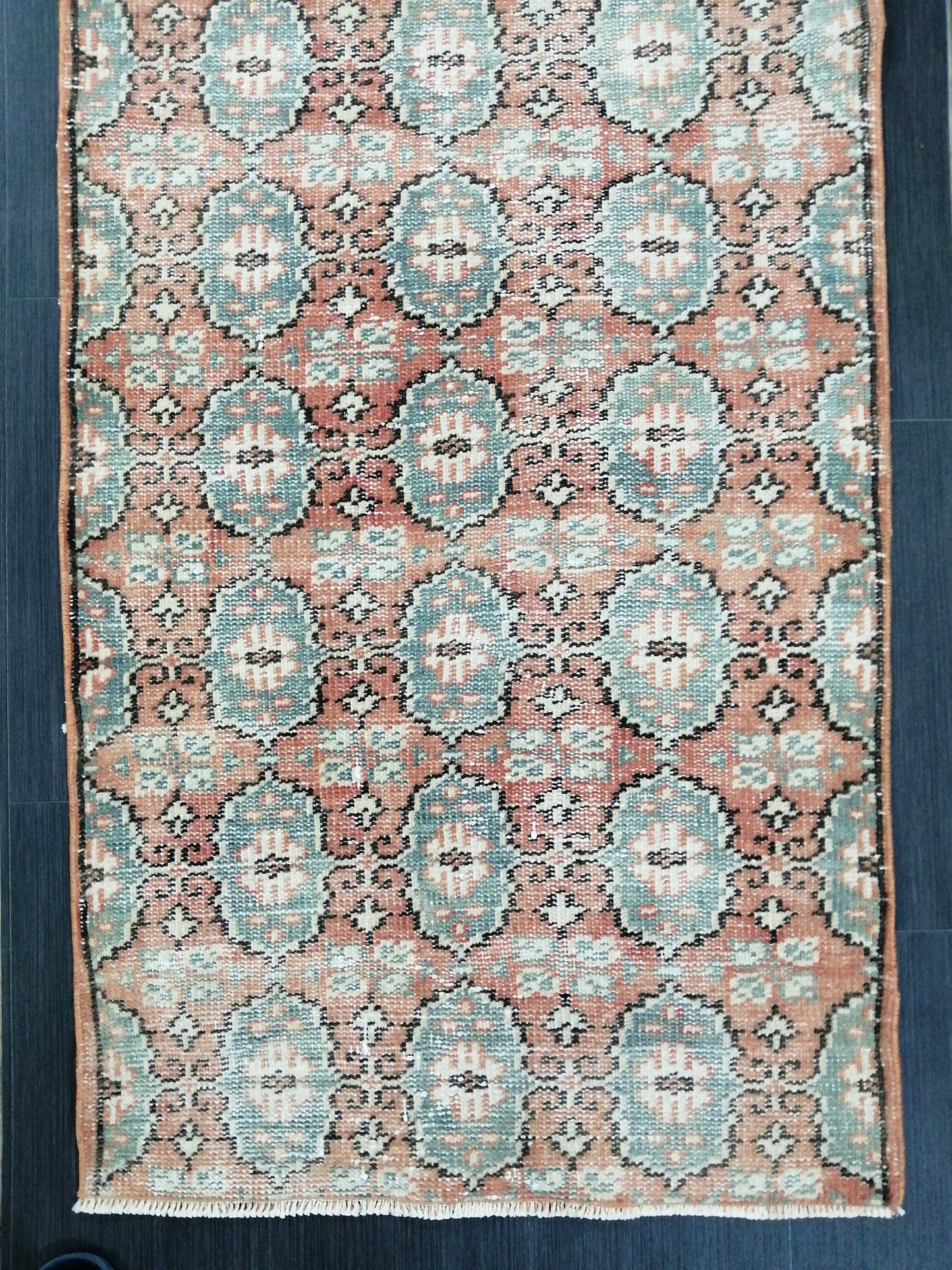 Muted Oushak Runner Rug 2.7 x 9.4 Distressed Runner Rug Vintage Runner Rug Hallway Runner Rug Kitchen Runner Rug Wool Runner