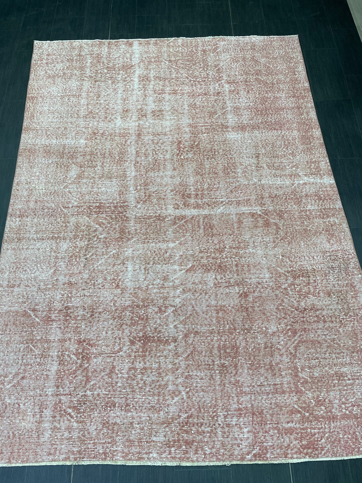 Distressed Hand Knotted Rug 6.5 x 9.2 Handmade Rug Oushak Rug Persian Rug Oriental Rug Vintage Turkish Rug Pink Wool Rug