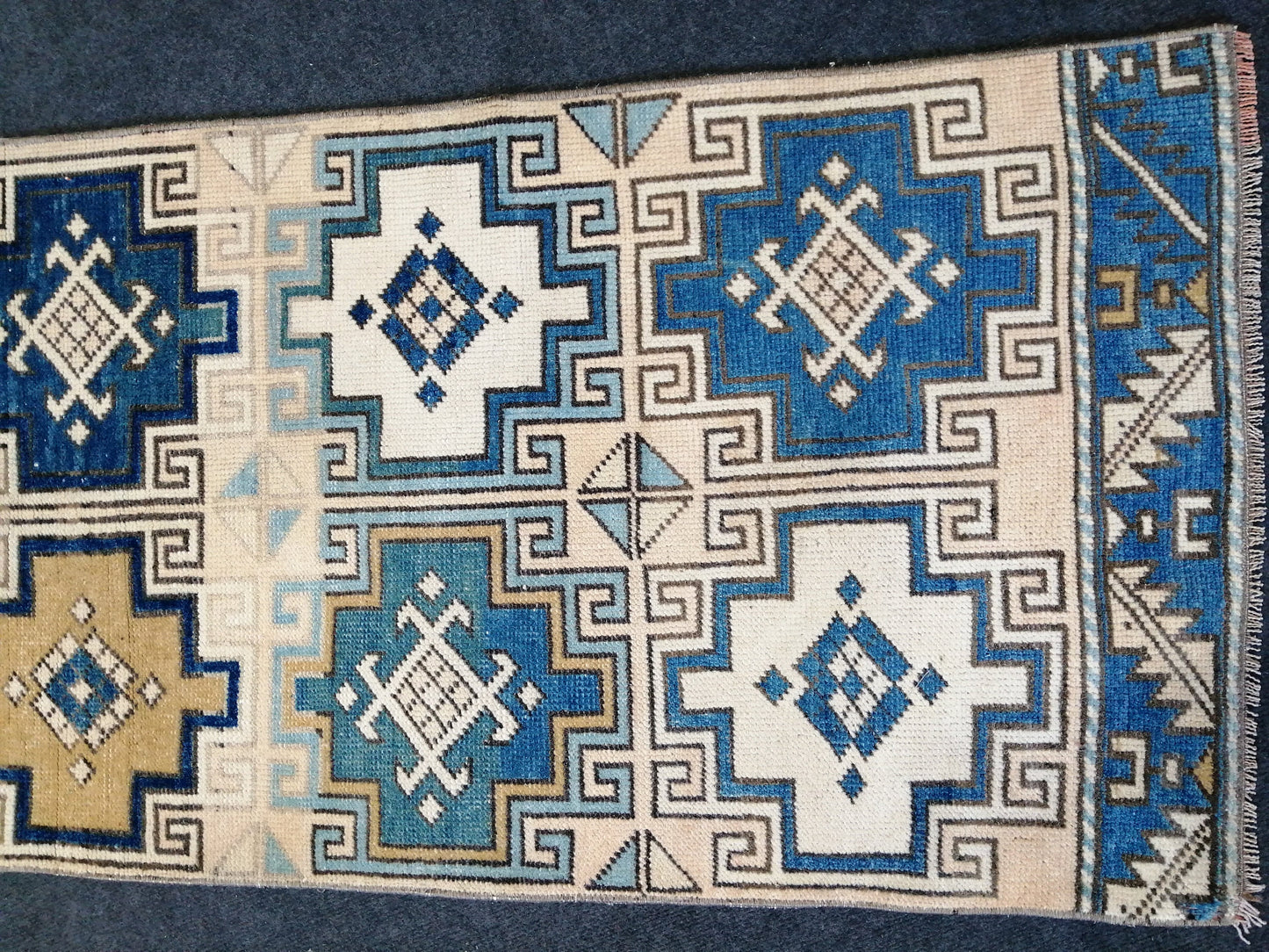 2 x 7.2 Oushak Runner Rug Turkish Runner Rug Blue Vintage Runner Rug Hallway Runner Rug Kitchen Runner Rug Wool Runner Navy Beige Green