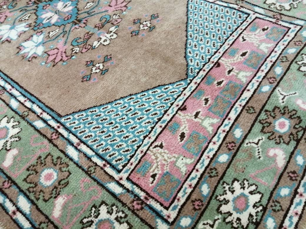 Vintage Rug 4.6 x 2.5 TURKISH HAND MADE Rugs Vintage Turkish Rugs Oushak Rug Hand Made Rug, Vintage Oushak Rug, Wool Rug