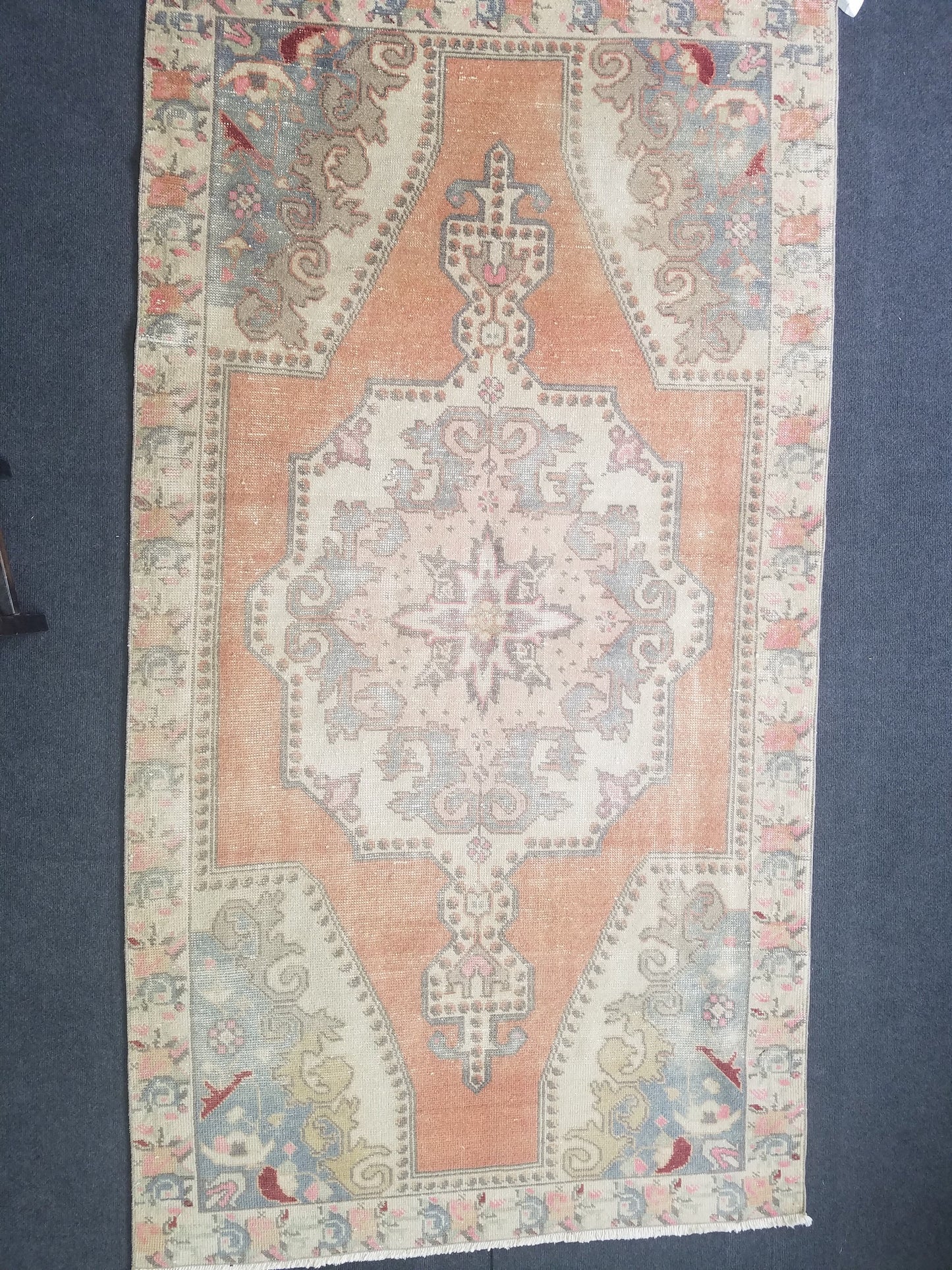 Pastel vintage rug, vintage handmade wool rug, oushak rug,rustic distressed rug 4x7'7 feet