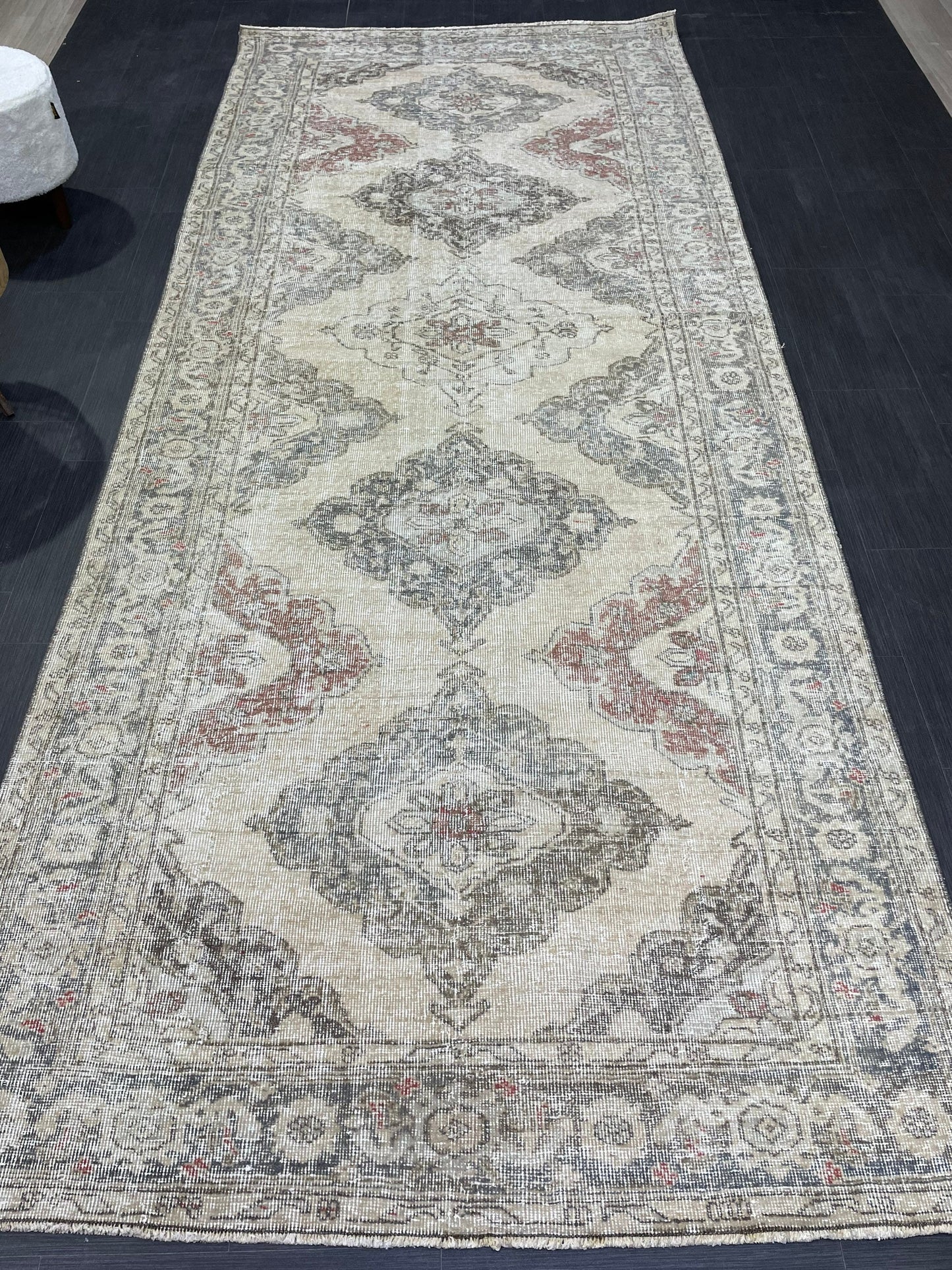 Muted Oushak Runner 5 x 11.9 Rug, Turkish Runner Rug, Faded Vintage Runner Rug,Hallway Runner Rug Neutral Kitchen Runner Rug Wool Runner Rug