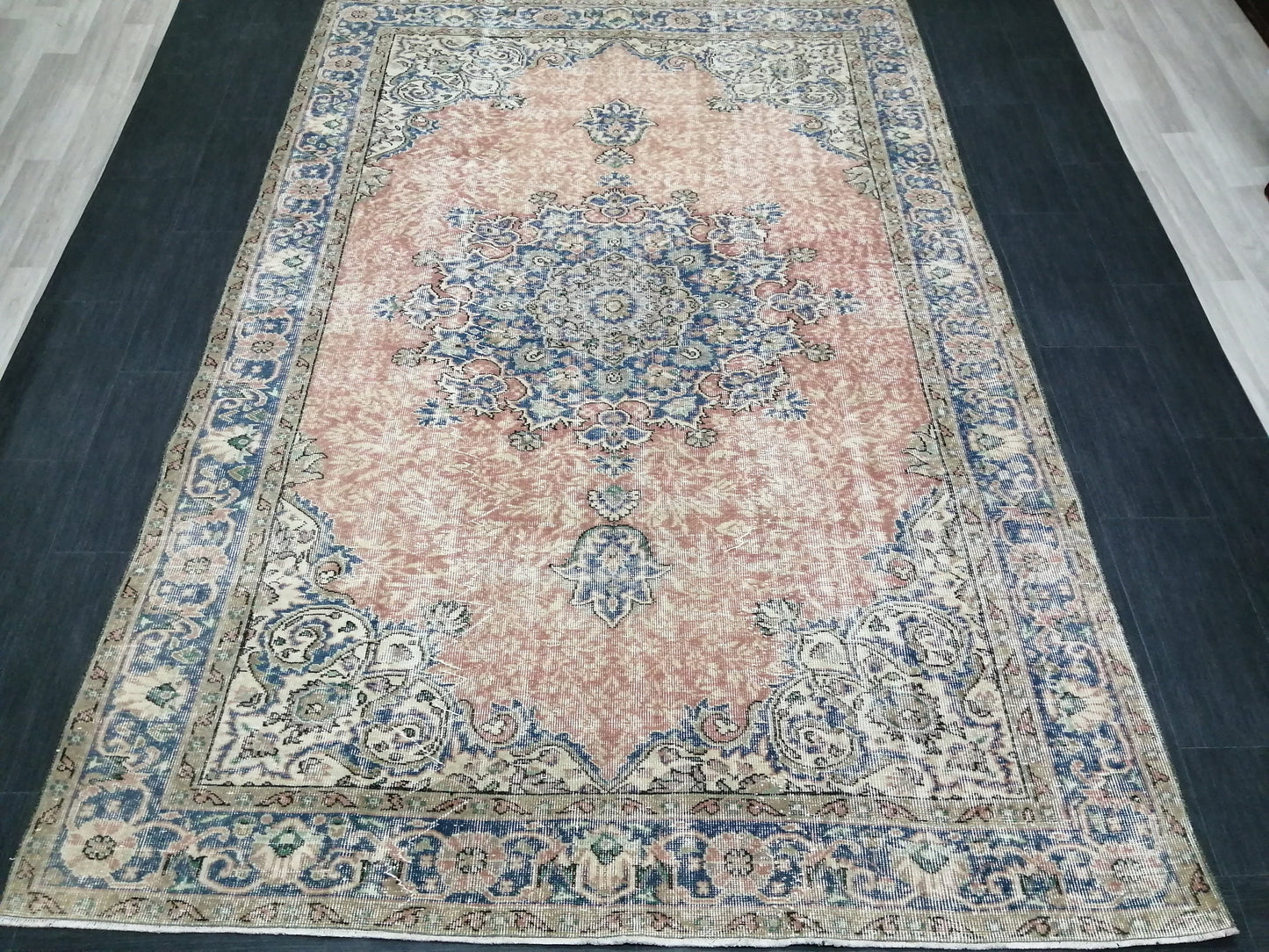 Vintage Rugs 6.3 x 9.5 TURKISH HAND MADE Rugs Vintage Turkish Rug Oriental Rug, Turkish Oushak Rug, Vintage Oushak Rug, Wool Rug