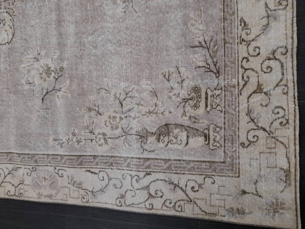 Muted Turkish Vintage Rug 6.5 x 10 Hand Knotted Oushak Rug Rustic Rug, Muted Rug, Vintage Turkish Rug Farmhouse Rug Vintage Rug Wool rug
