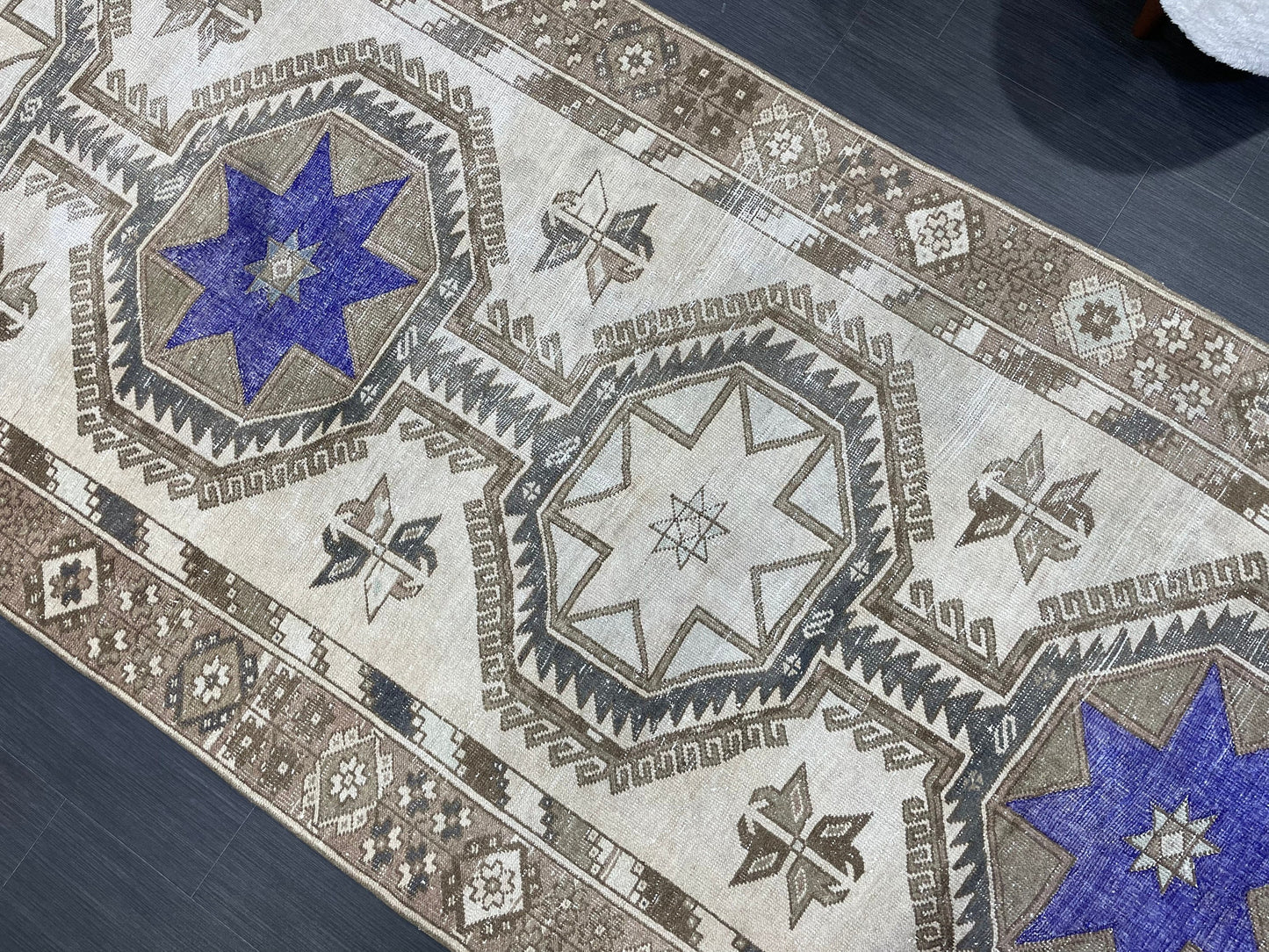 Muted Hand Knotted Runner 4.4 x 12 Rug, Vintage Runner Rug, Hallway Runner Rug, Antique Runner Rug Wool Runner Rug Handmade Runner Rug