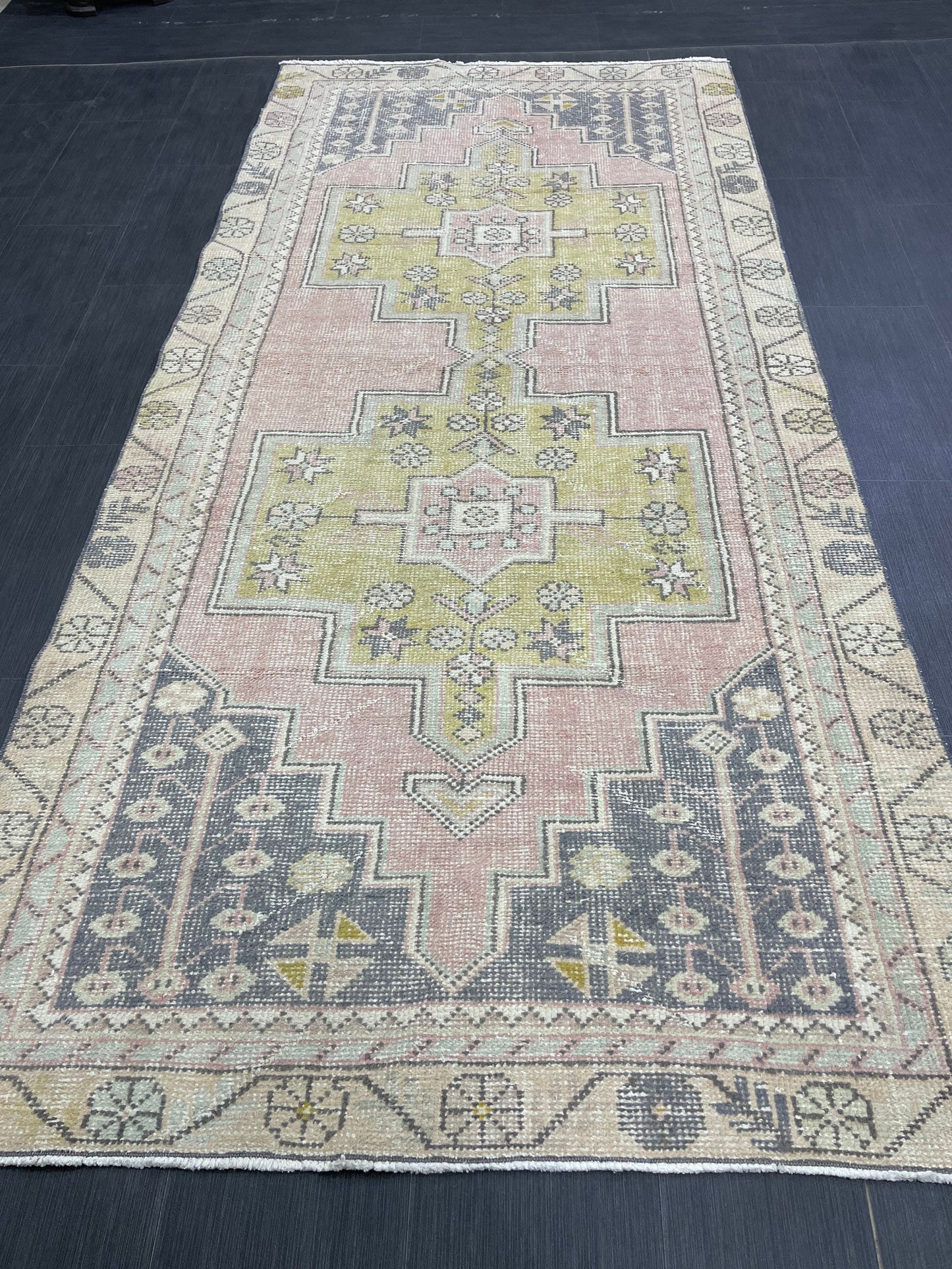 Vintage RUG 4 x 8.7 TURKISH Rug Oriental Rug Vintage Oushak Rug Vintage Persian Wool Rug Hand Made Rugs Vintage Turkish Rug Discounted Rugs
