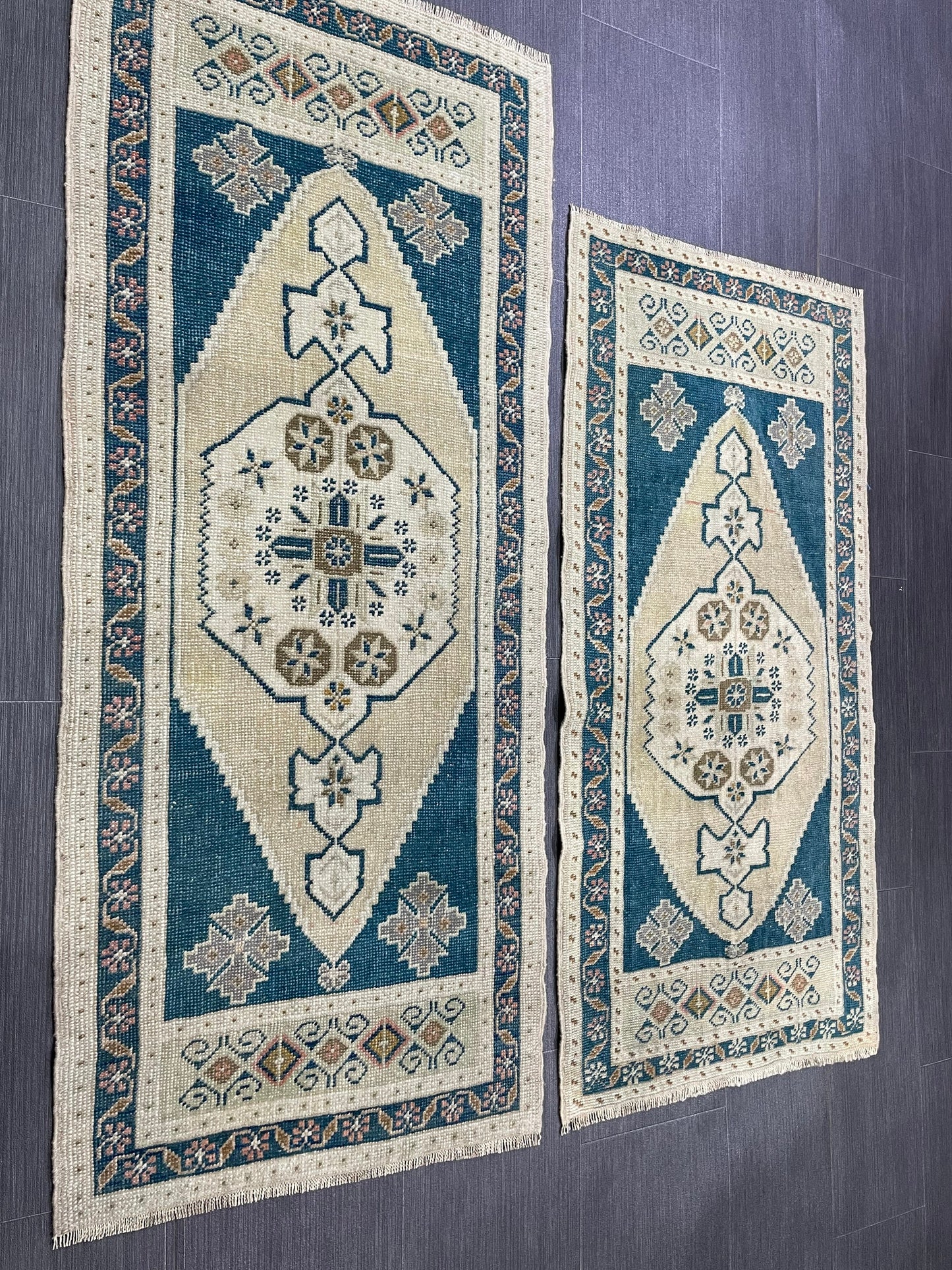 Coordinating Small Rug Turkish Rug 2 x 4.5 Mini Twin Small Area Rug Turkish Pair of Persian Hand Made Rug Matching Oriental Vintage Rug