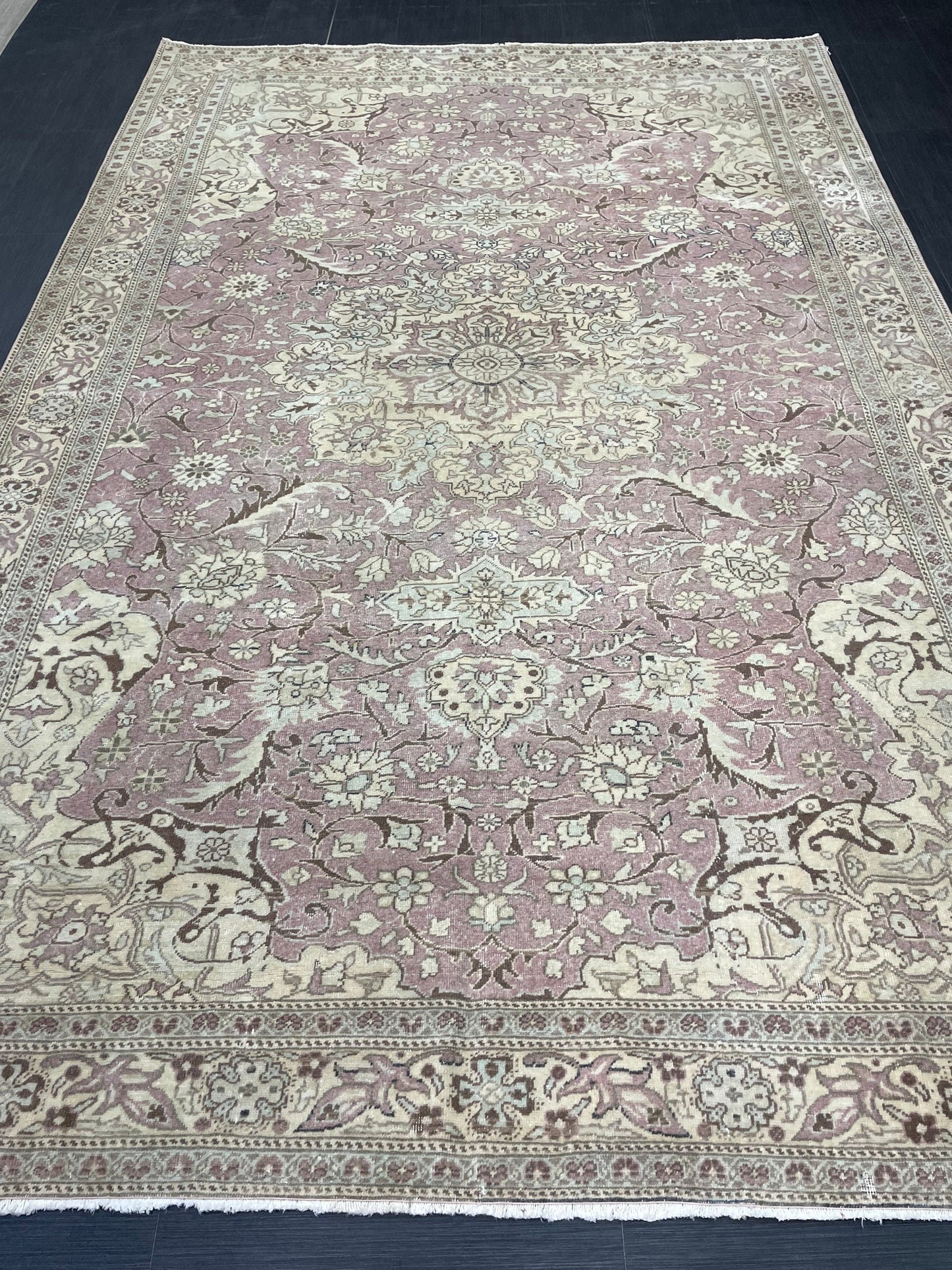 Persian RUG 6.3 x 9.6 Fine Hand Knotted Rug Turkish Vintage Oriental Rug Navy Vintage Rug Fine Wool Antique Rug Muted Living room Rug