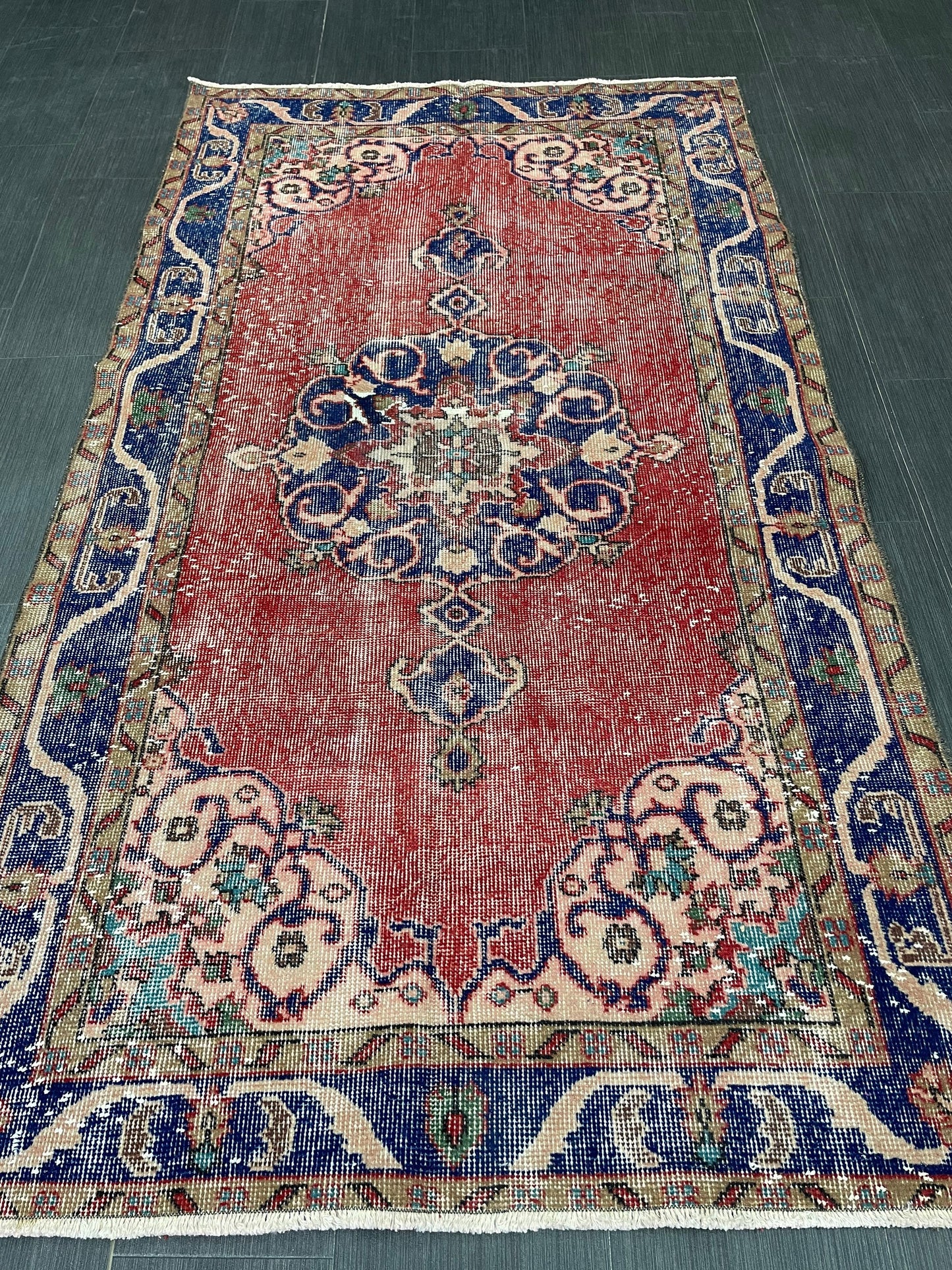 Vintage Rug Handmade Turkish 3.7 x 6.6 Rug, Living Room Turkish Rug, Oushak Rug, Oriental Rug
